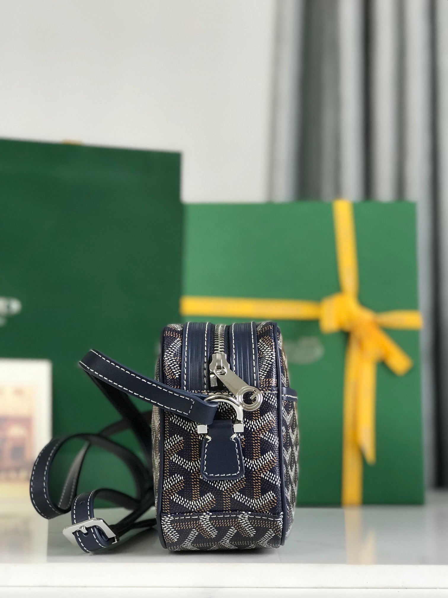 Goyard Cap-Vert Camera Bag Dark Blue Calfskin Canvas 290852