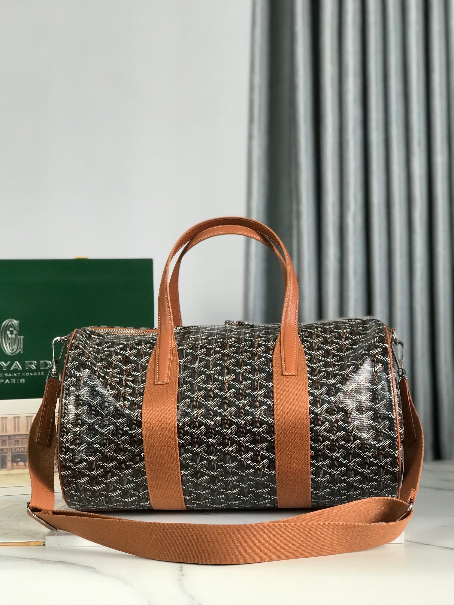 Goyard Barrel 40 Sports Bag Black Tan Canvas & Calfskin