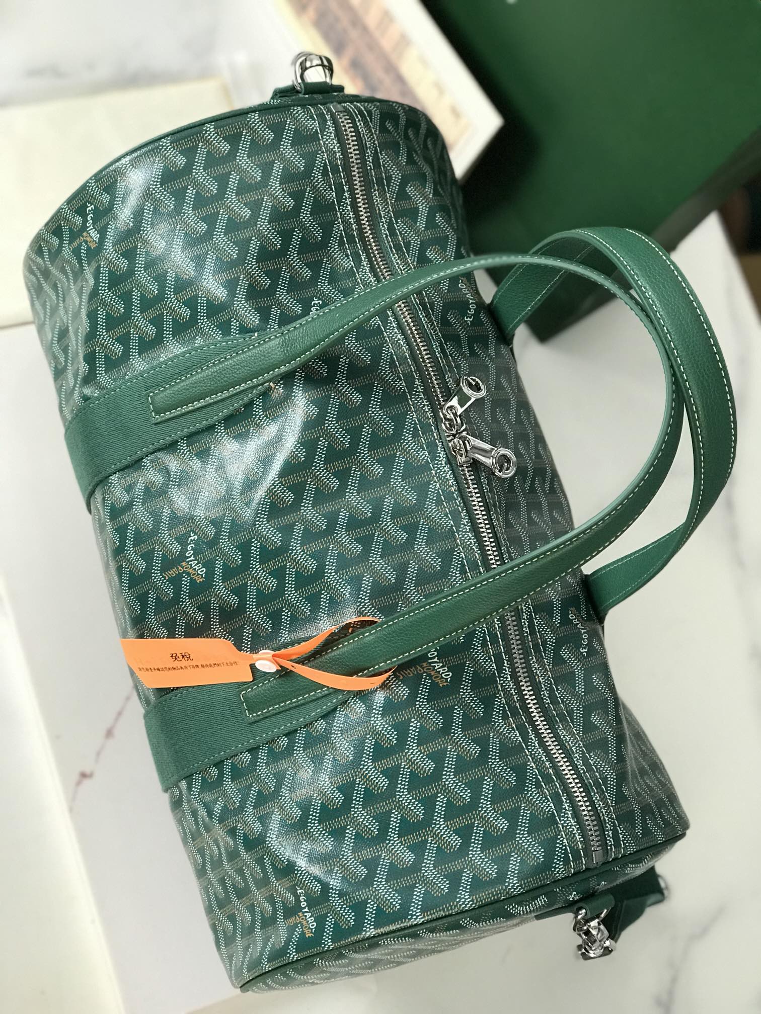 Goyard Barrel 40 Sports Bag Green Canvas & Calfskin