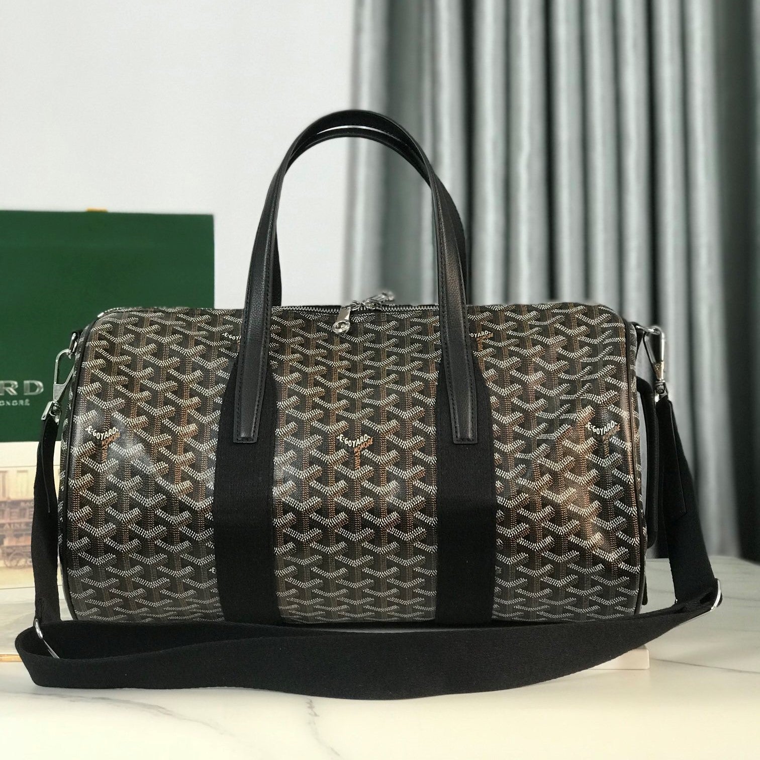 Goyard Barrel 40 Sports Bag Black Canvas & Calfskin