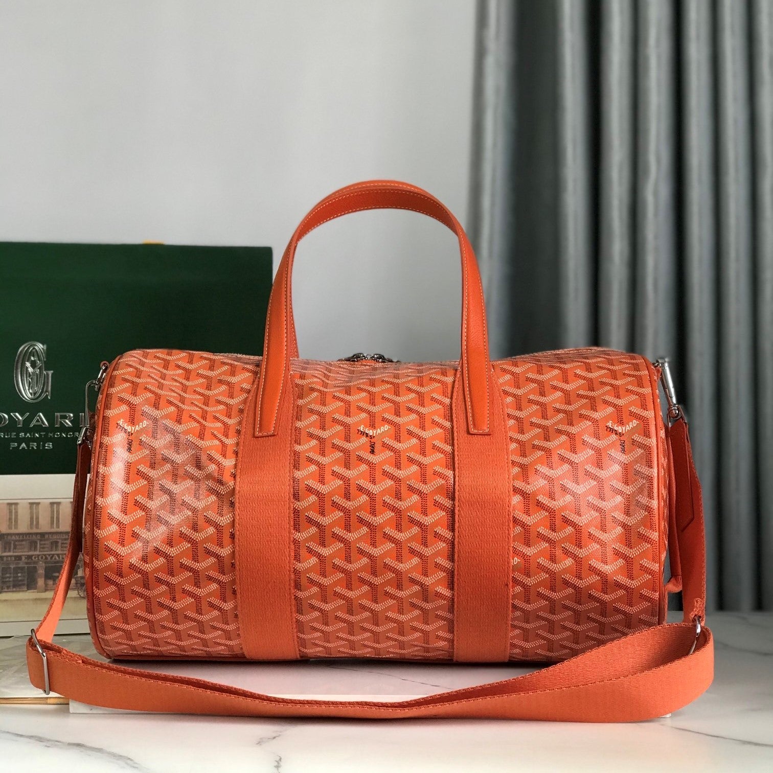 Goyard Barrel 40 Sports Bag Orange Canvas & Calfskin