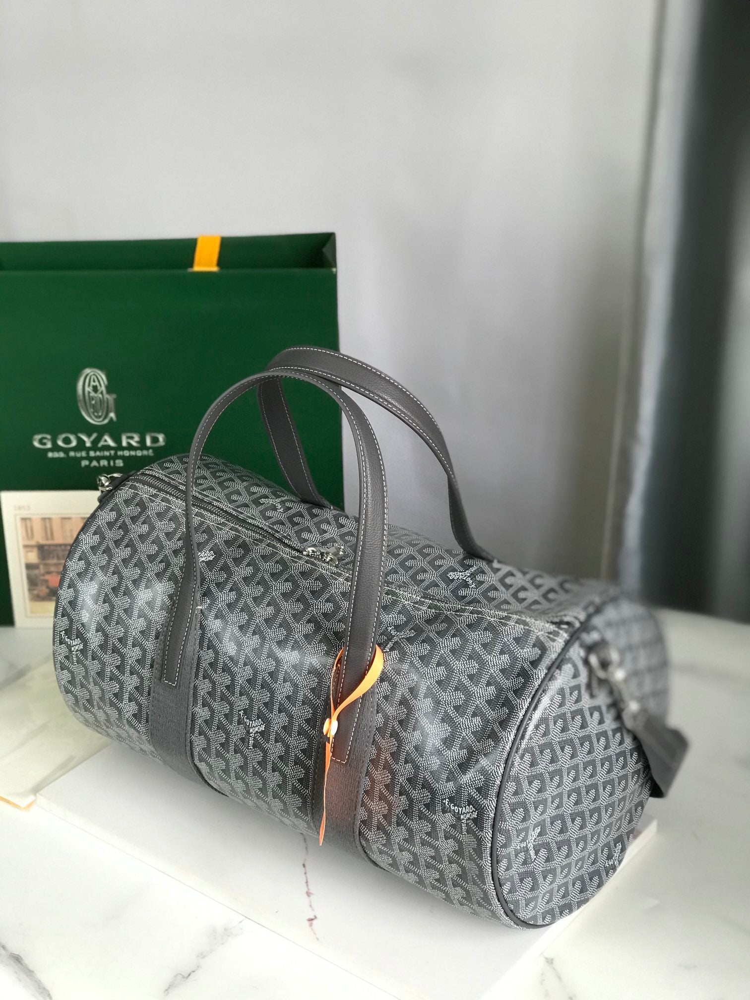 Goyard Barrel 40 Sports Bag Grey Canvas & Calfskin