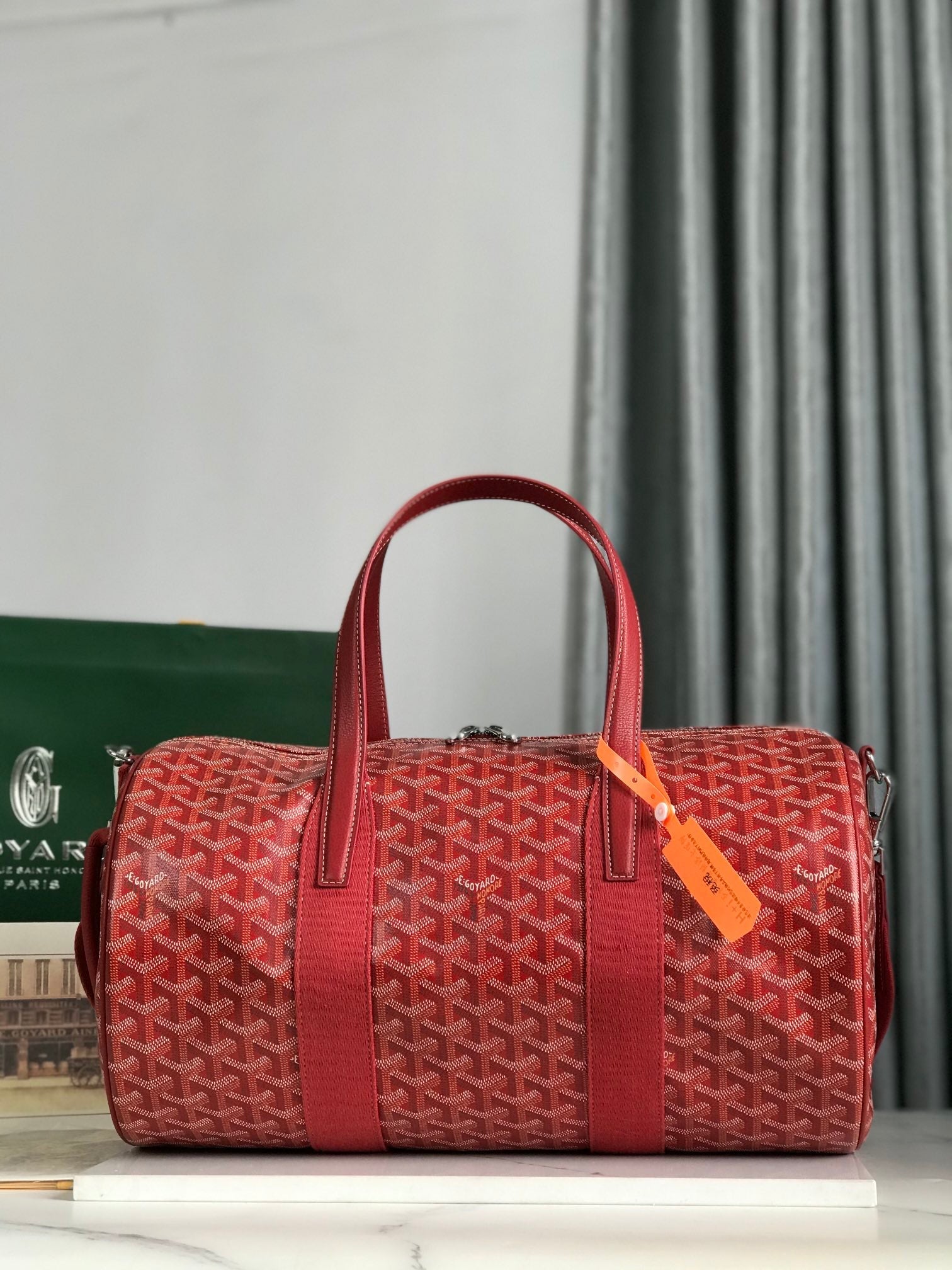Goyard Barrel 40 Sports Bag Red Canvas & Calfskin