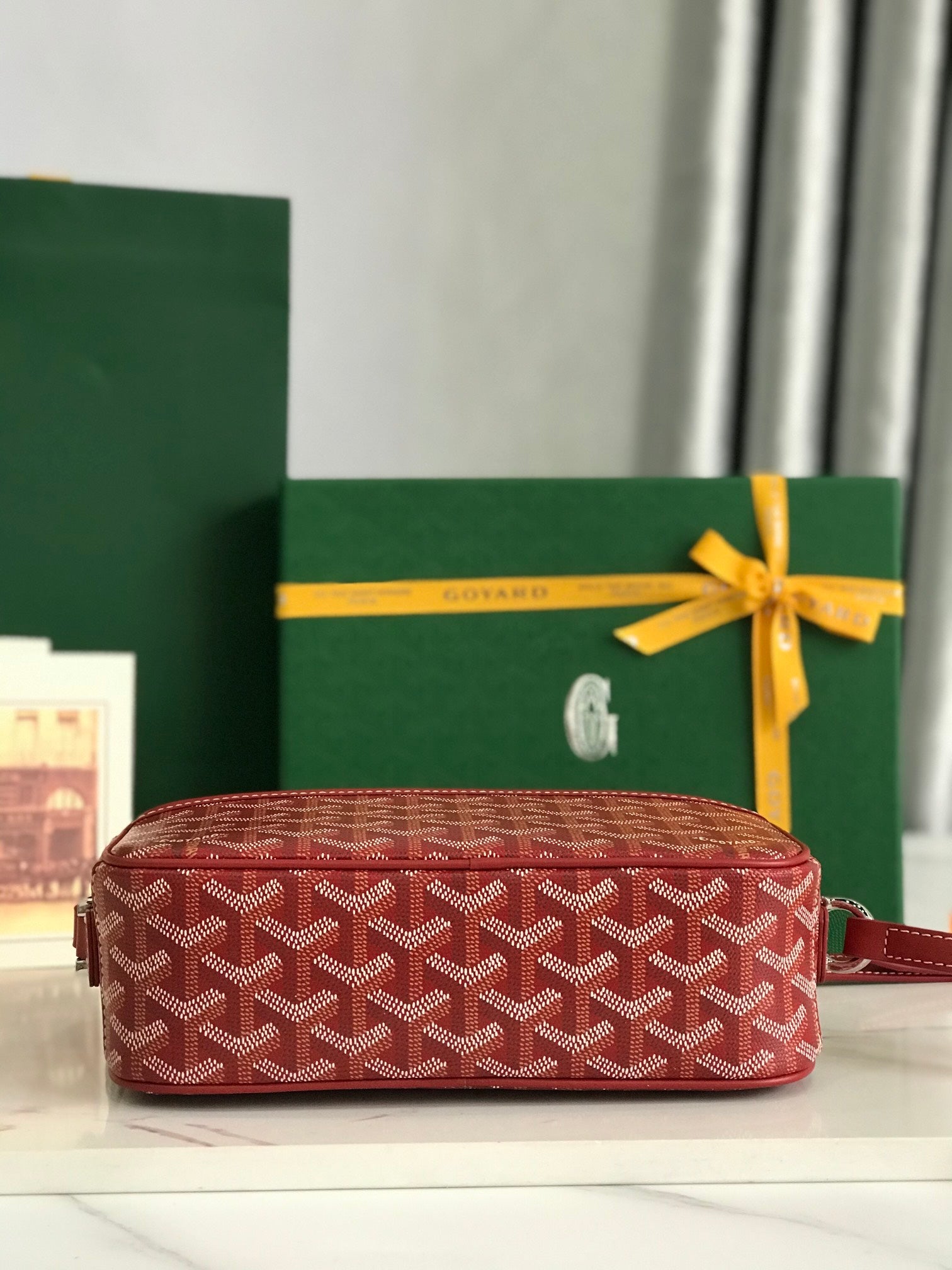 Goyard Cap-Vert Camera Bag Red Calfskin Canvas 290856
