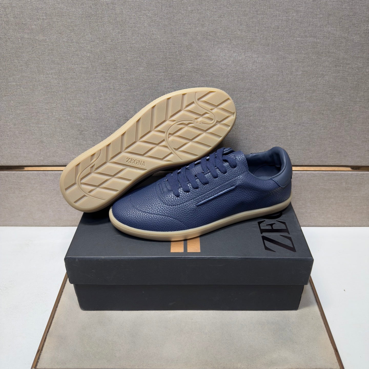 Zegna 232 Men’s Sneakers Dark Blue Grain Leather 178304