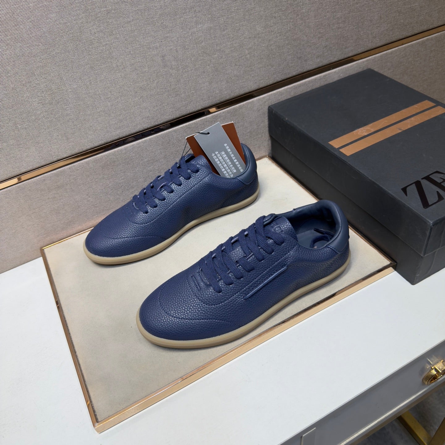 Zegna 232 Men’s Sneakers Dark Blue Grain Leather 178304