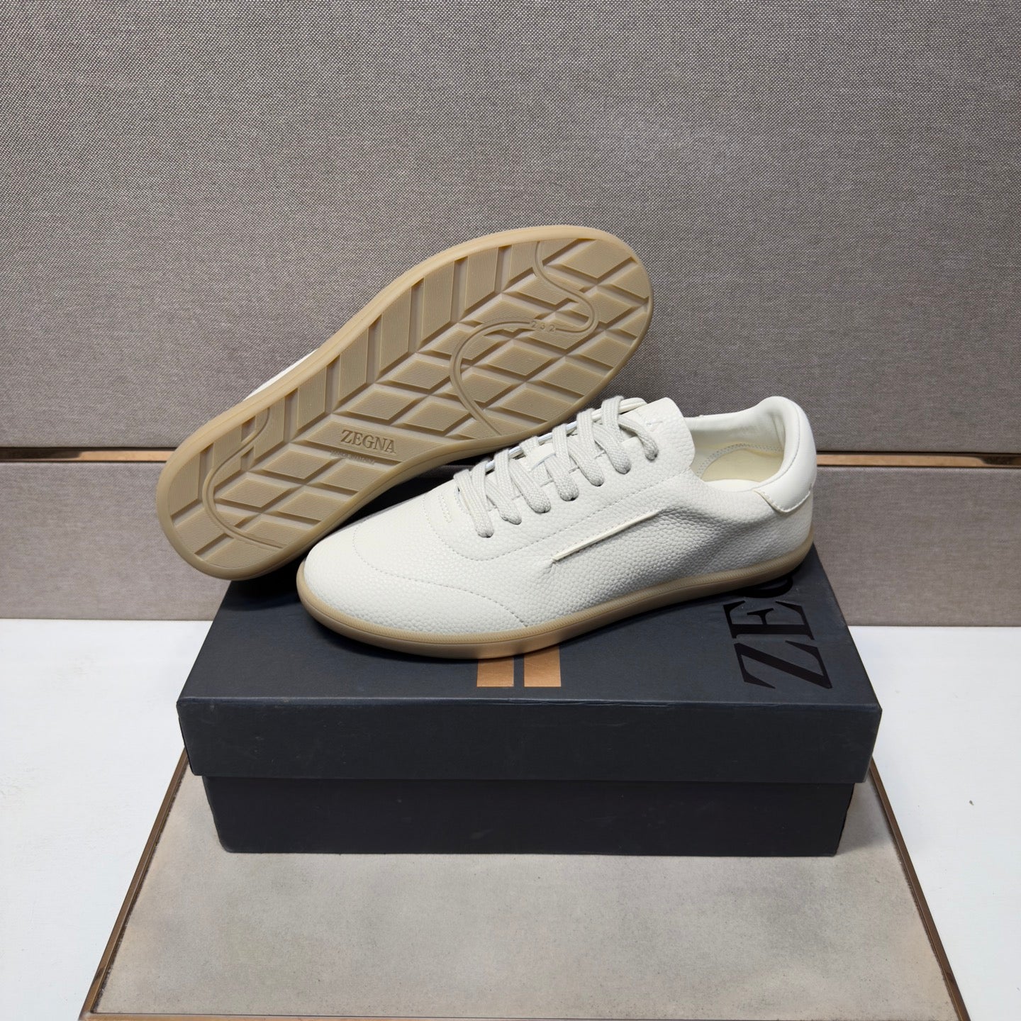 Zegna 232 Men’s Sneakers Cream Grain Leather 178305
