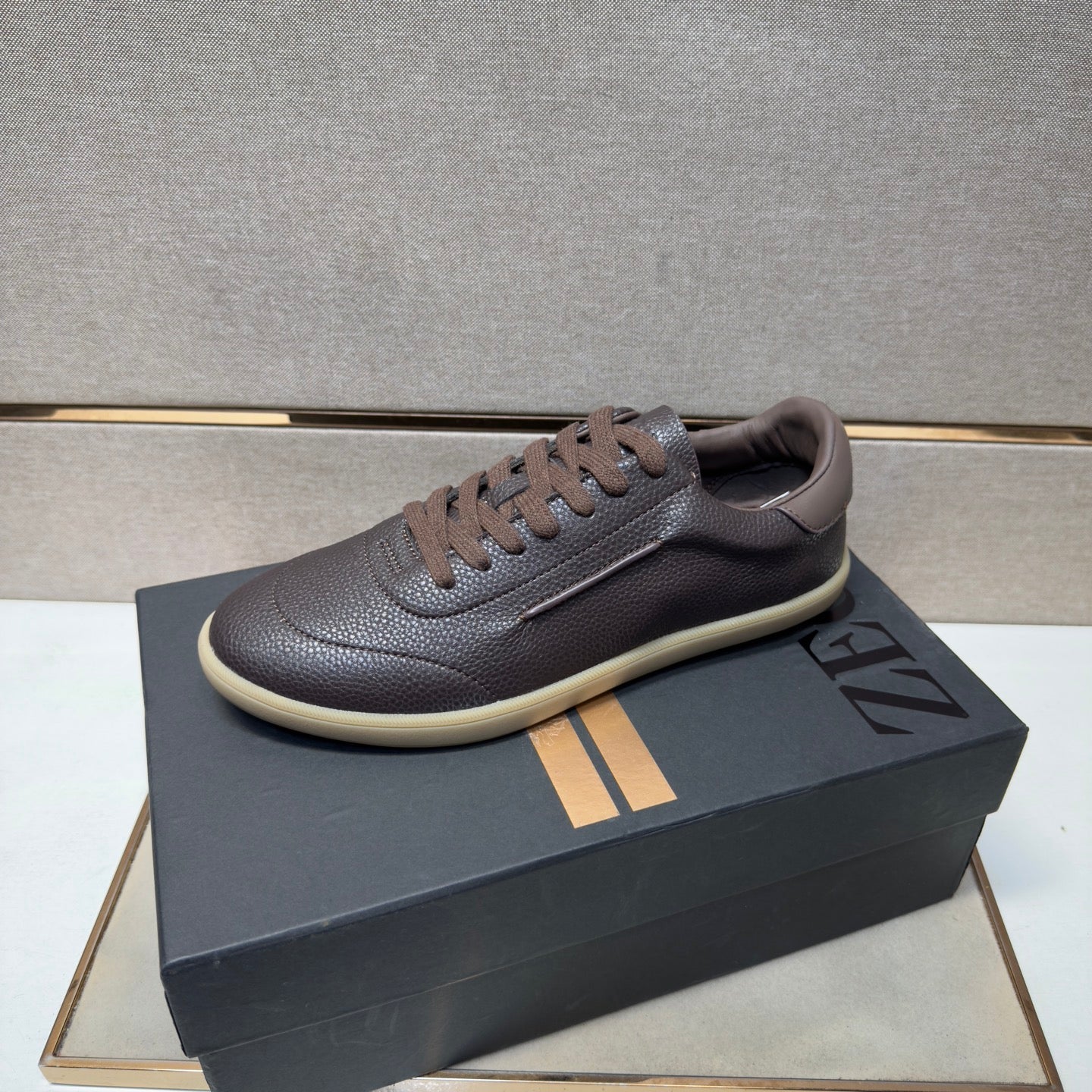Zegna 232 Men’s Sneakers Dark Brown Grain Leather 178306
