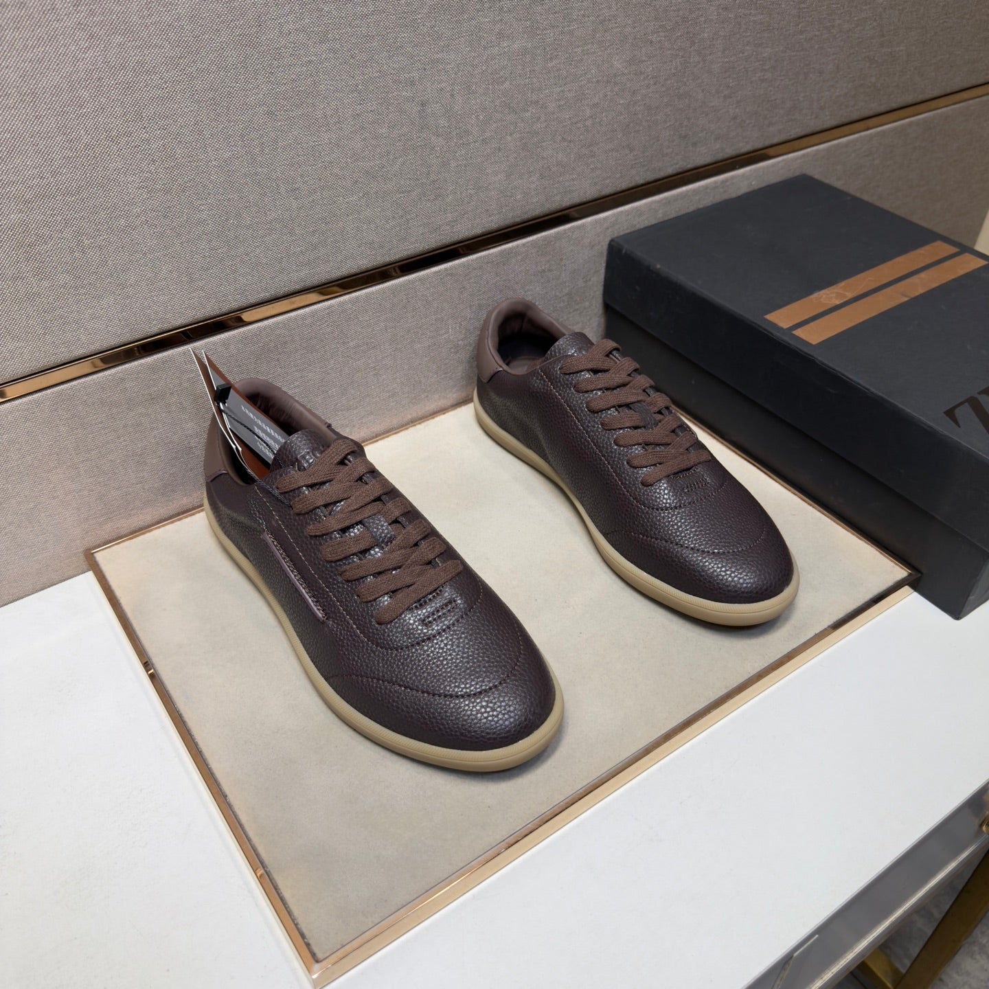Zegna 232 Men’s Sneakers Dark Brown Grain Leather 178306