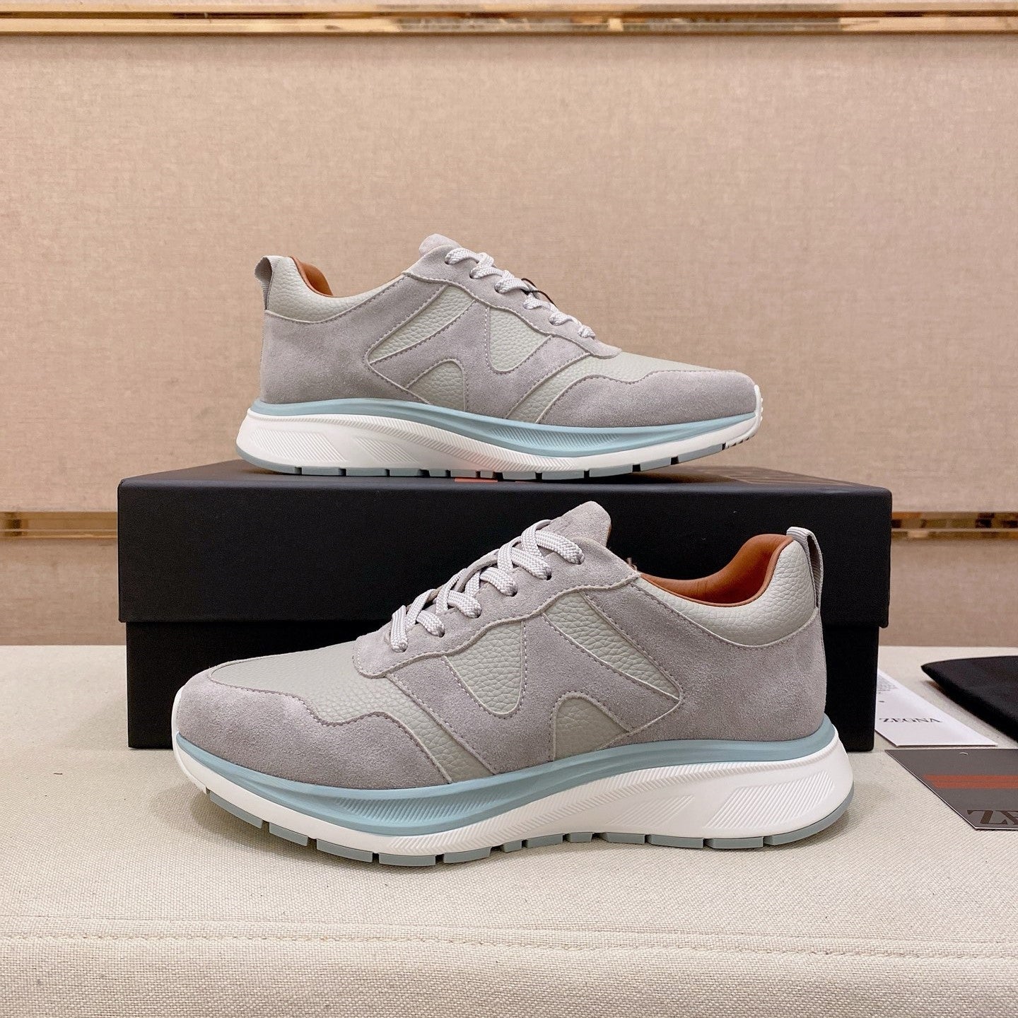 Zegna Men's Ermenegildo Sneakers Light Grey Suede Grain Leather