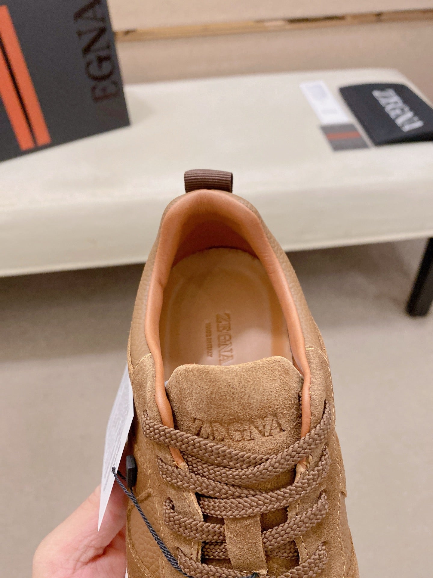 Zegna Men's Ermenegildo Sneakers Brown Suede Grain Leather