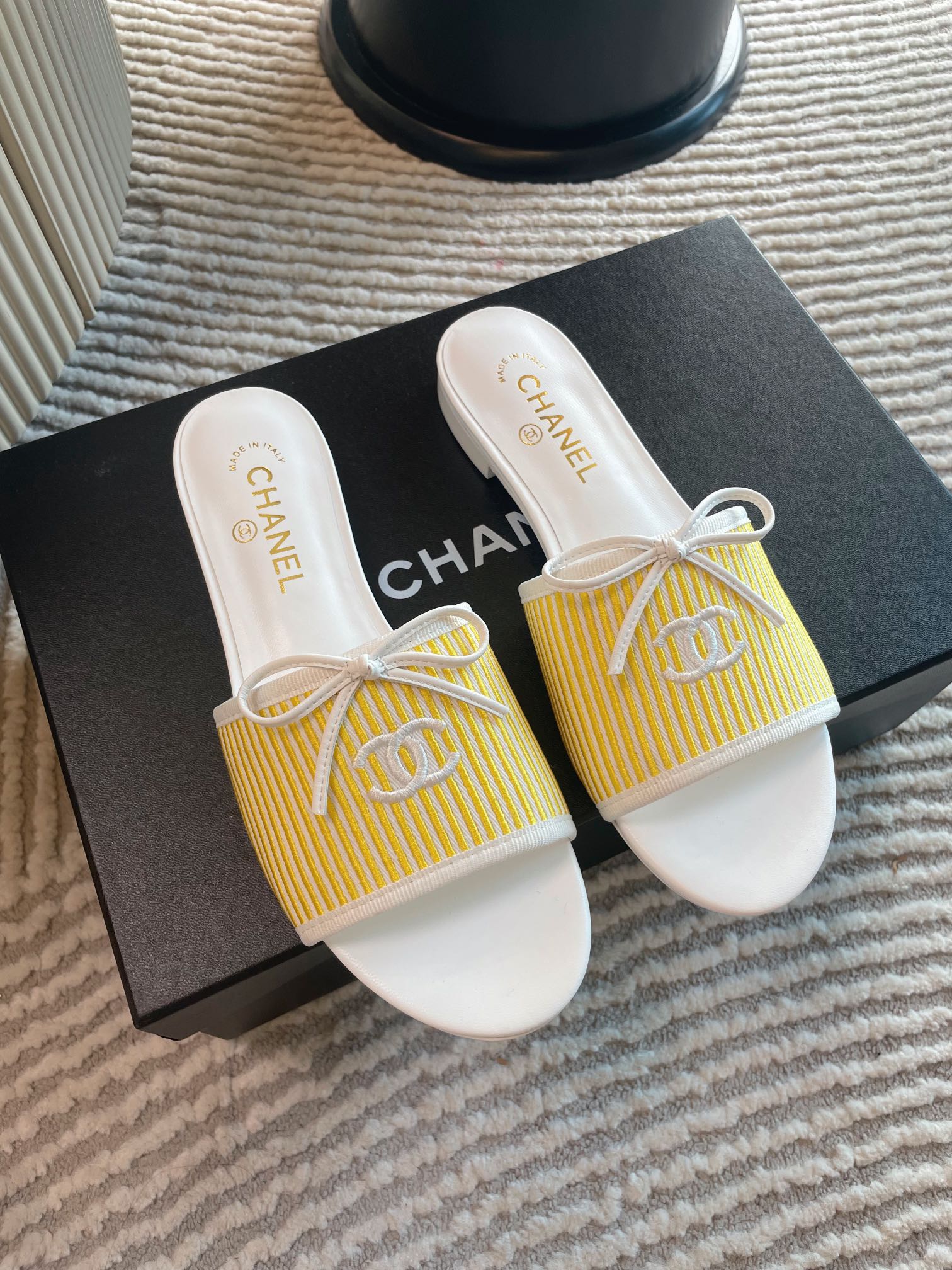 mule sandal white yellow embroidered fabric calfskin