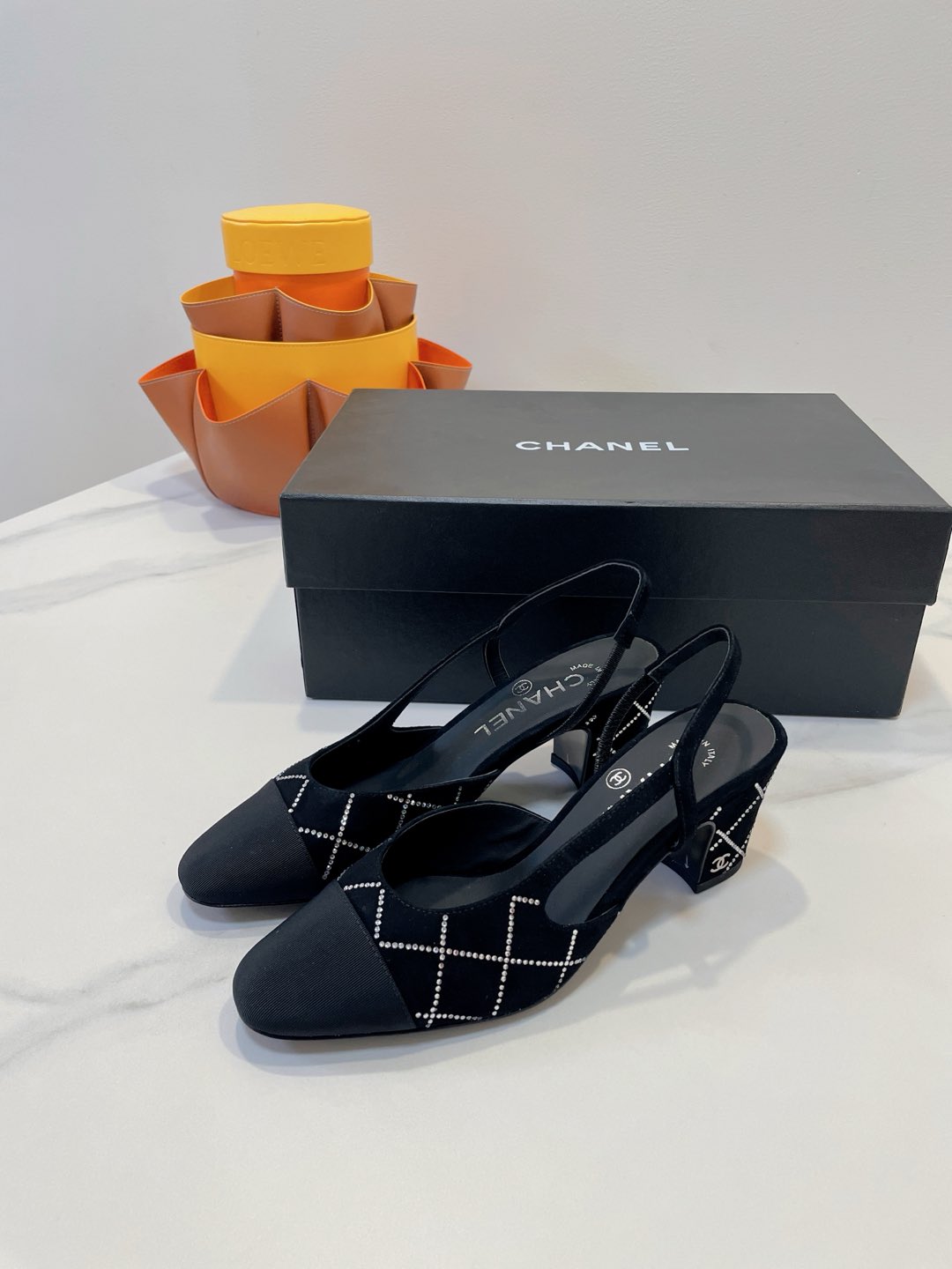 CC 26s Quilted Two-Tone Slingbacks Black Suede Fabric 941694