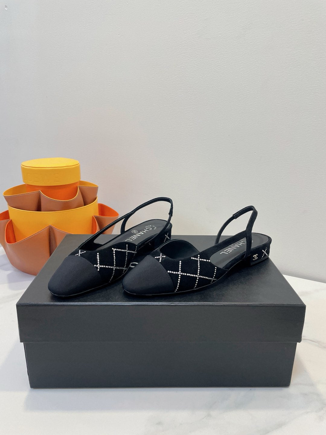 CC 26s Quilted Two-Tone Slingbacks Black Suede Fabric 941697