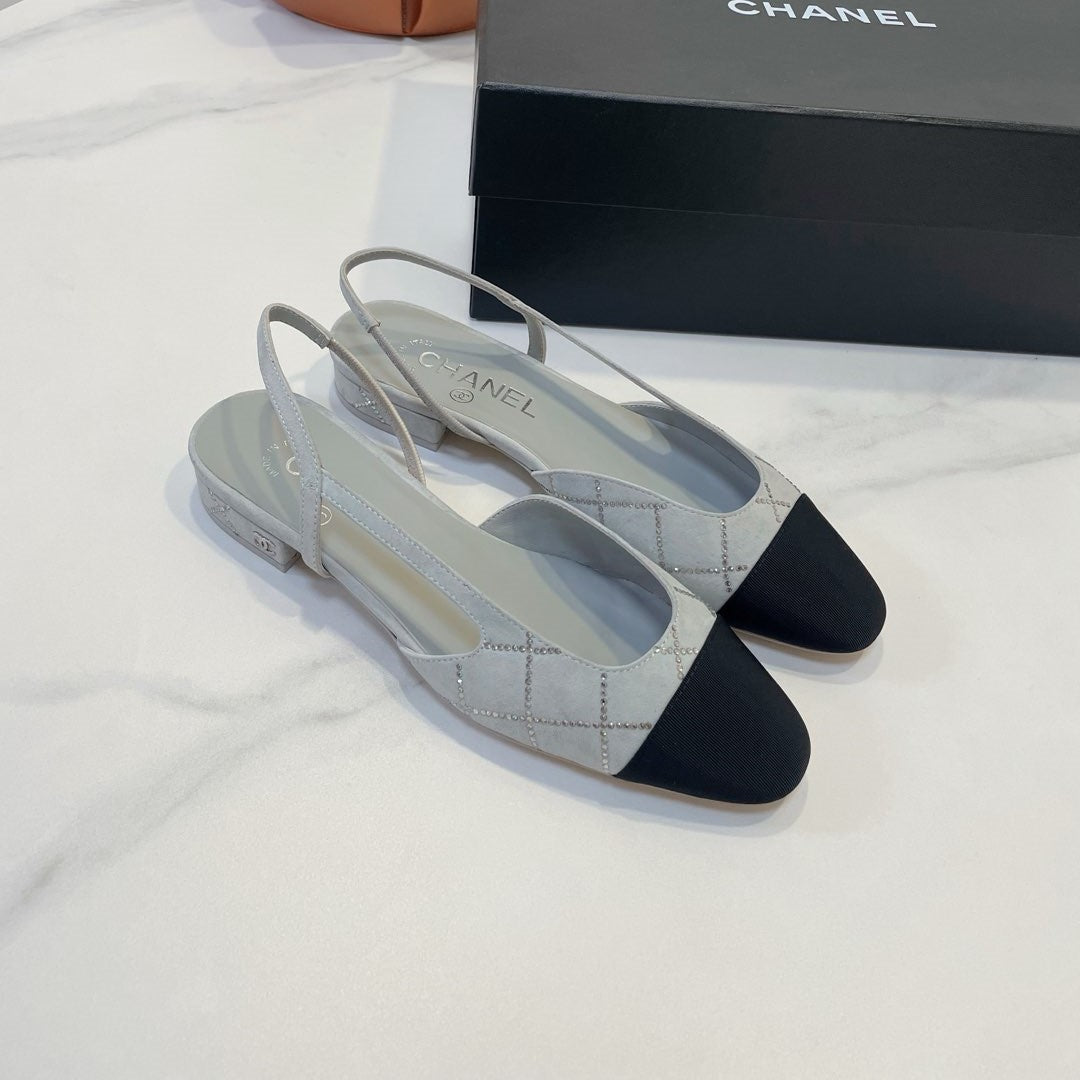 CC 26s Quilted Two-Tone Slingbacks Black Grey Suede Fabric 941698