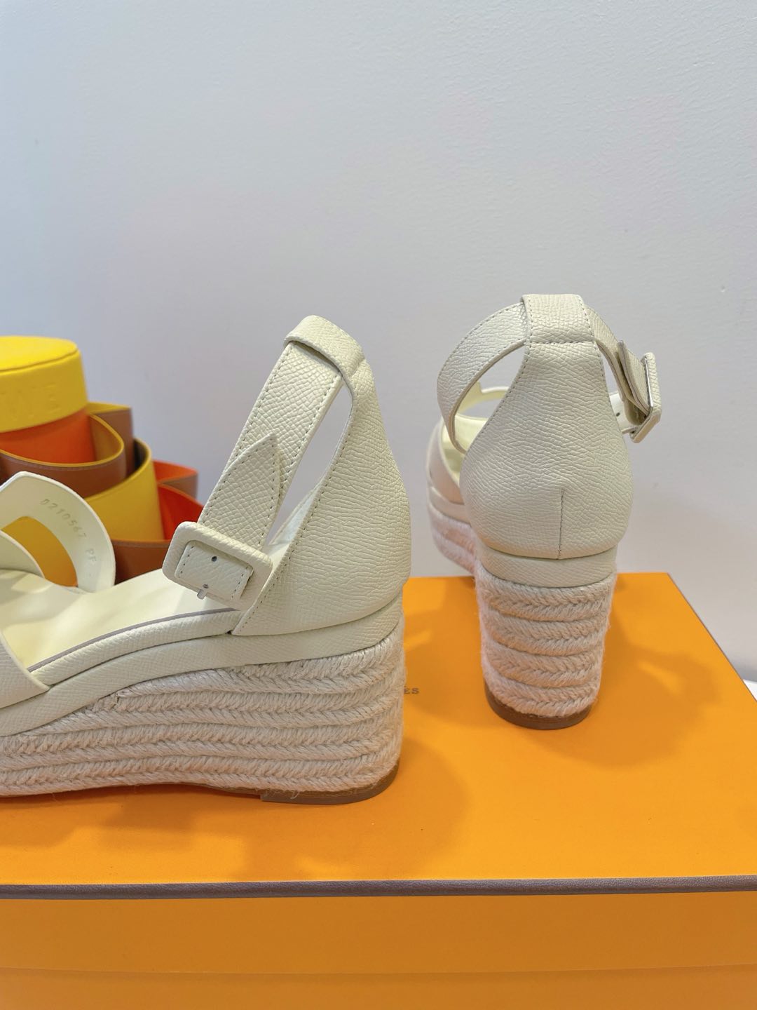 HM 26s Espadrille Wedge Sandals In Cream White Calfskin