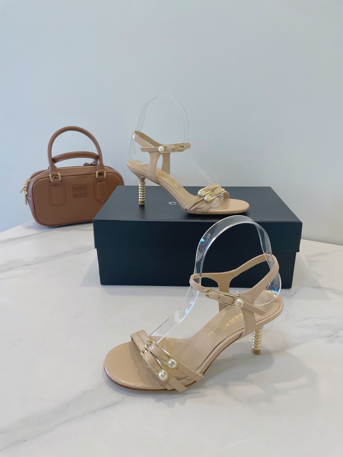 CC 26s High-Heeled Sandals 6.5cm Beige Lambskin 941632
