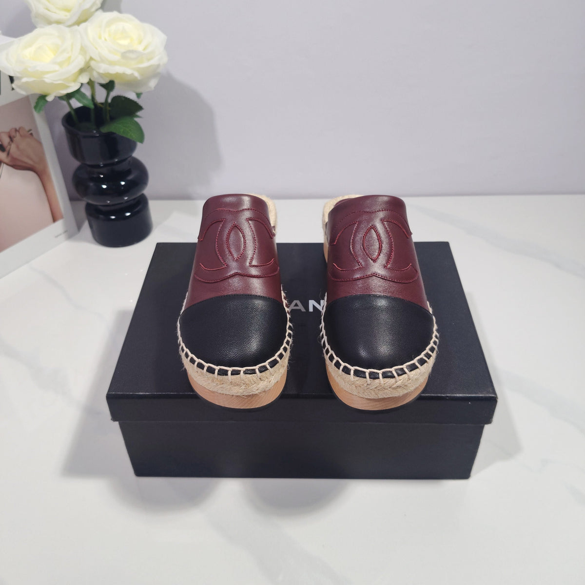 CC 26s Half-Length Slippers Black Burgundy Sheepskin 104251