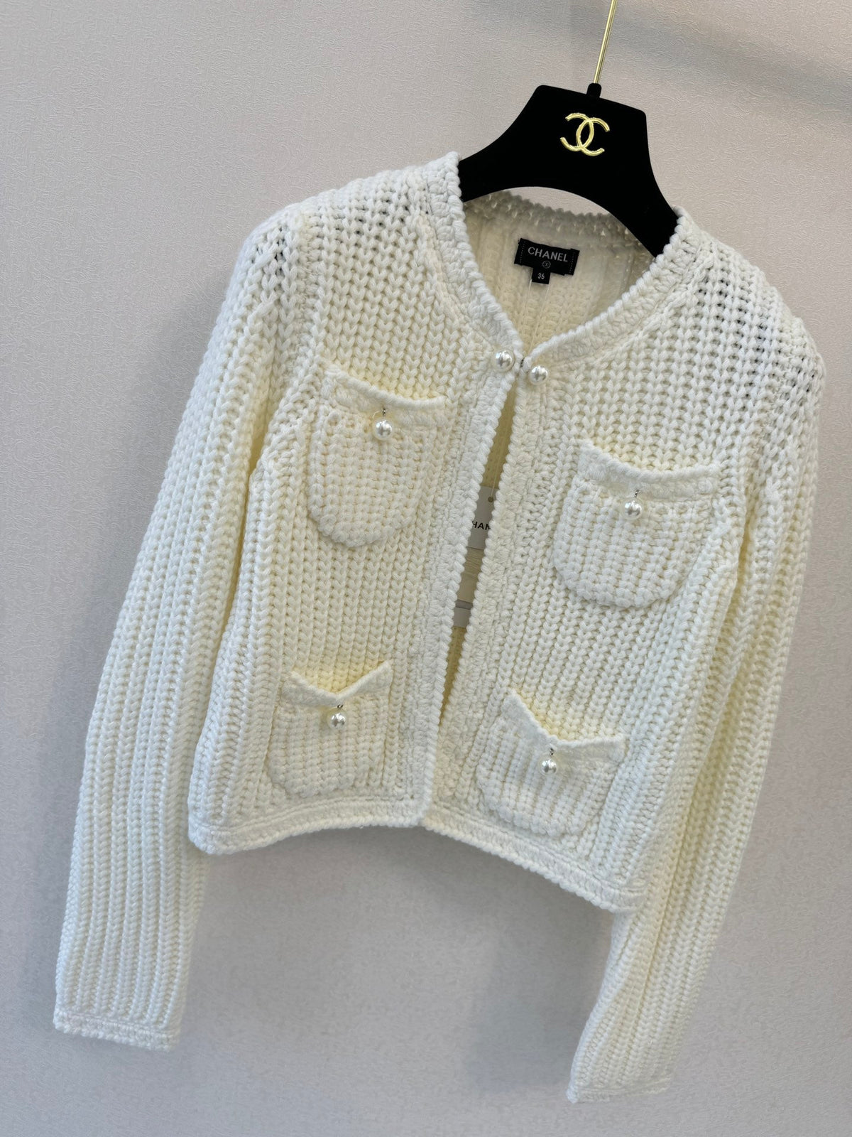 CC 26s Knitted Cardigan Cream Cashmere Wool 424679