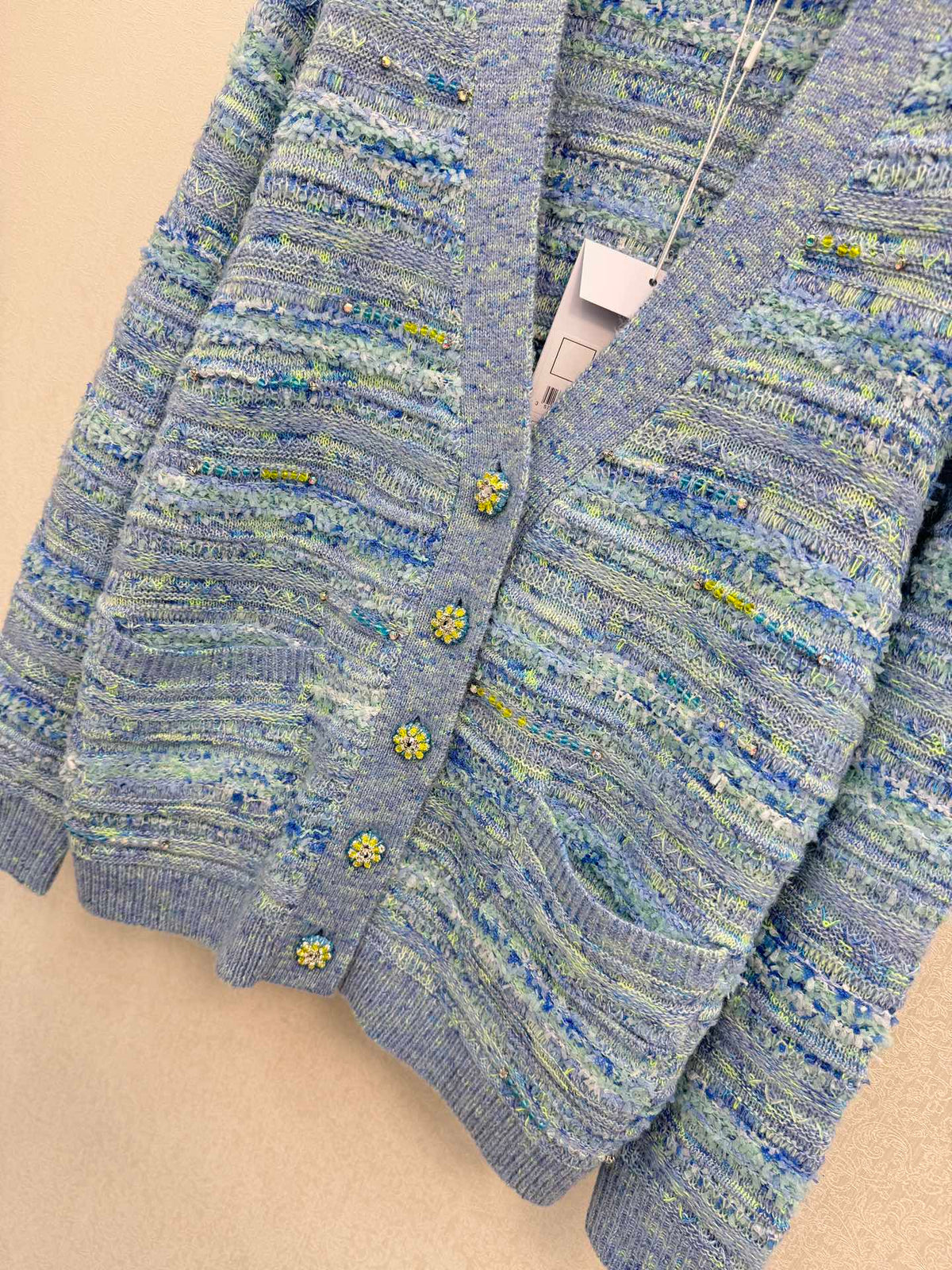 CC 26s V-Neck Cardigan Blue Yellow Nylon Wool 424683
