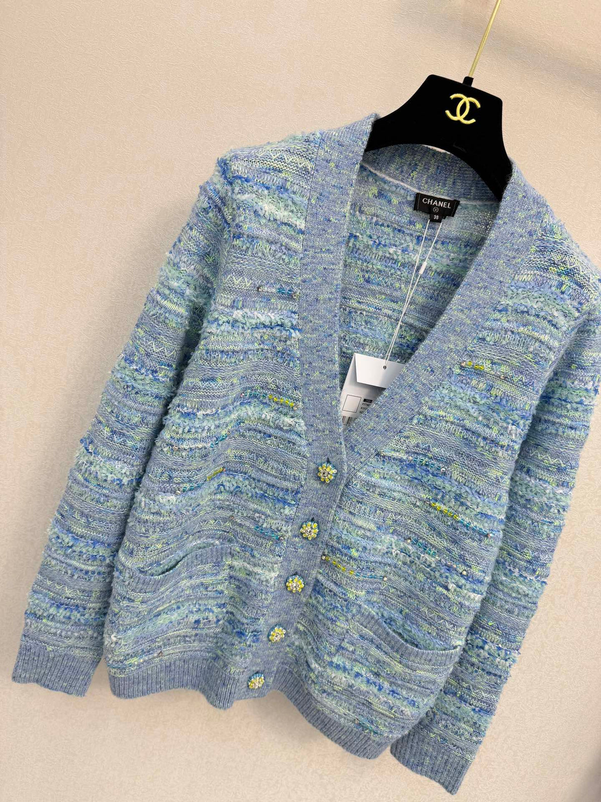 CC 26s V-Neck Cardigan Blue Yellow Nylon Wool 424683