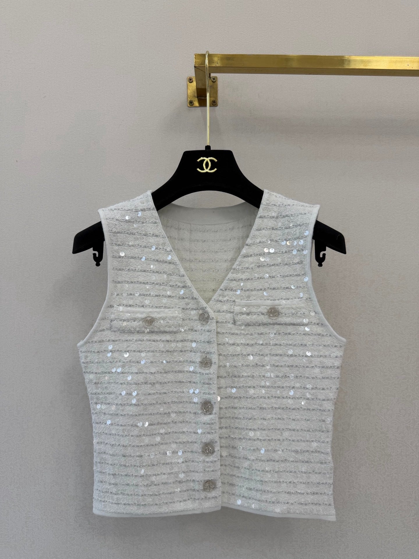 CC 26s Sequined Vest White Silk Tencel Wool 424786