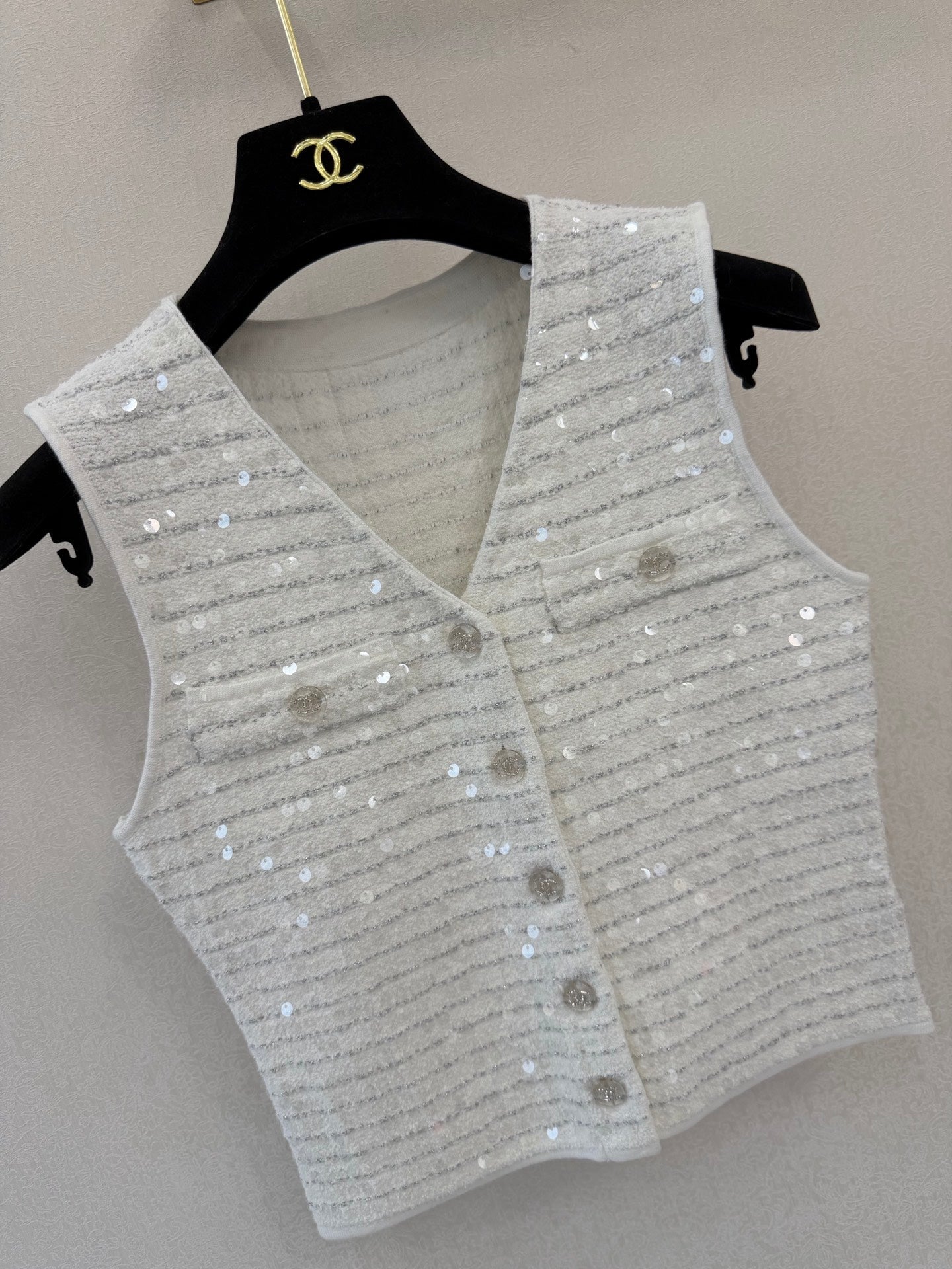 CC 26s Sequined Vest White Silk Tencel Wool 424786