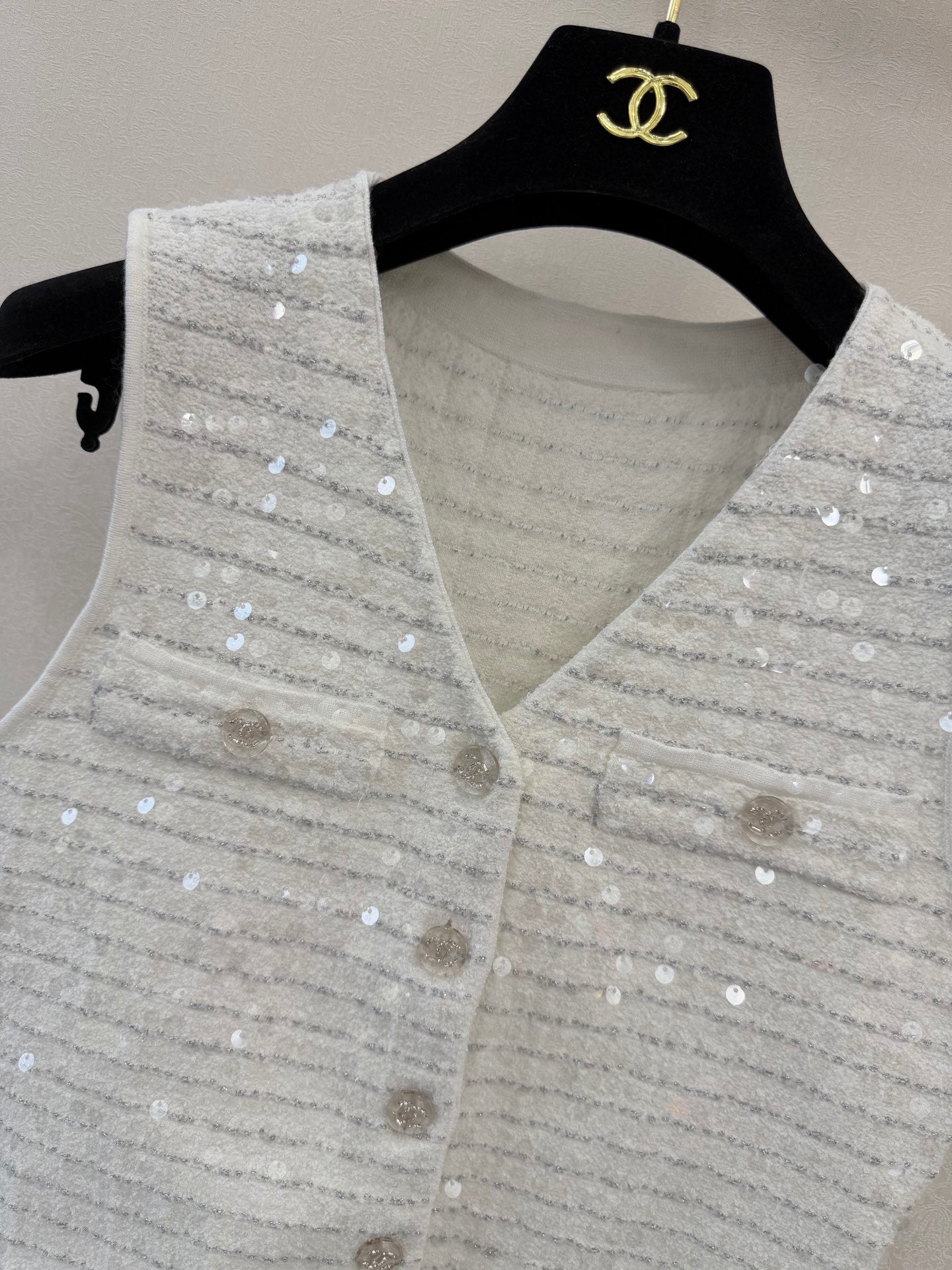 CC 26s Sequined Vest White Silk Tencel Wool 424786