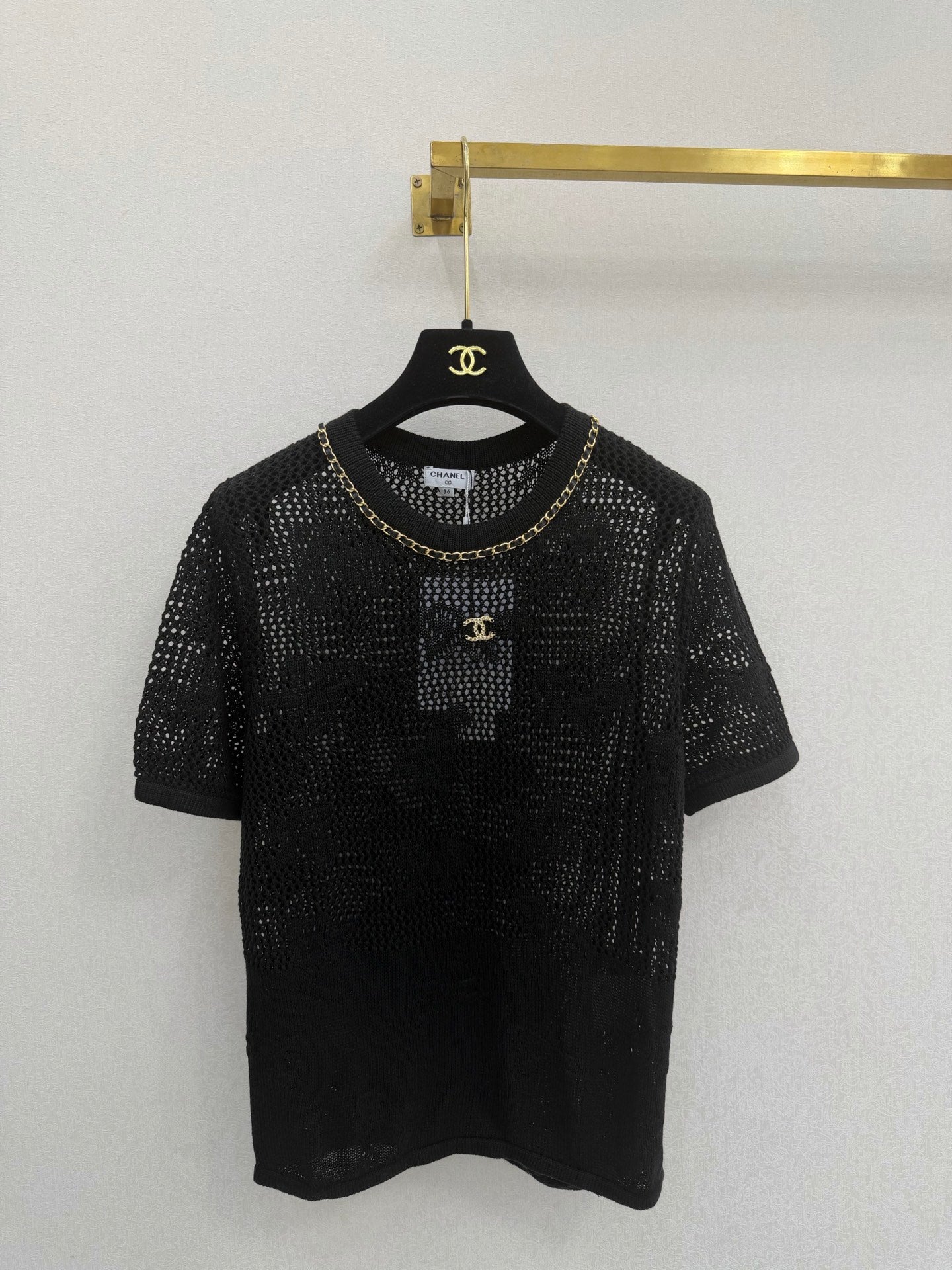 CC 26s Crew Neck Short-Sleeved Shirt Black Cotton 394843