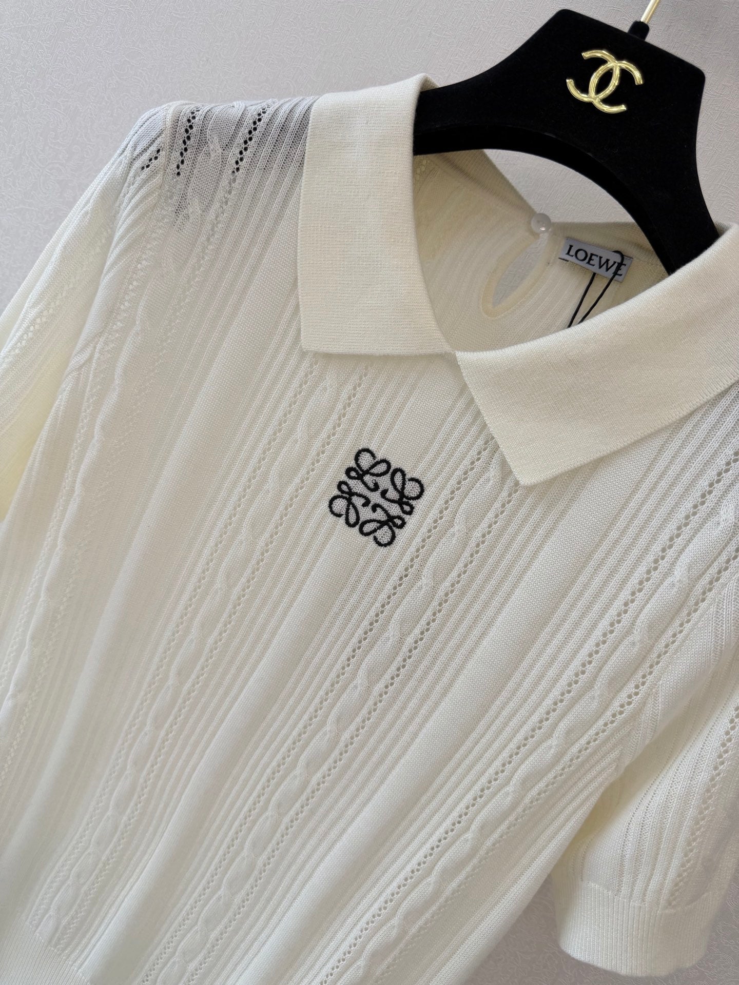 Loewe Collared Short-Sleeved Shirt Cream Wool 394837