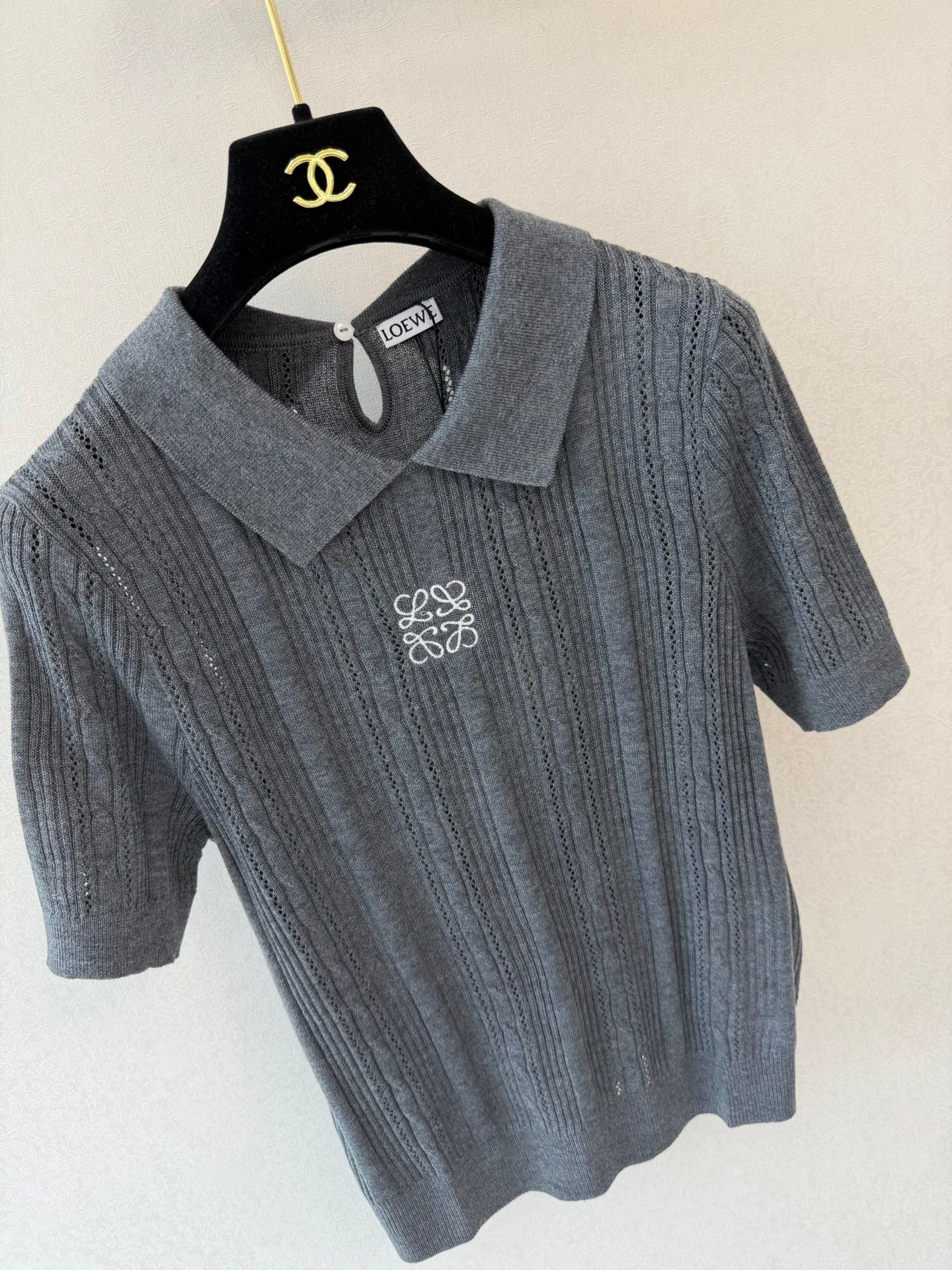 Loewe Collared Short-Sleeved Shirt Grey Wool 394838