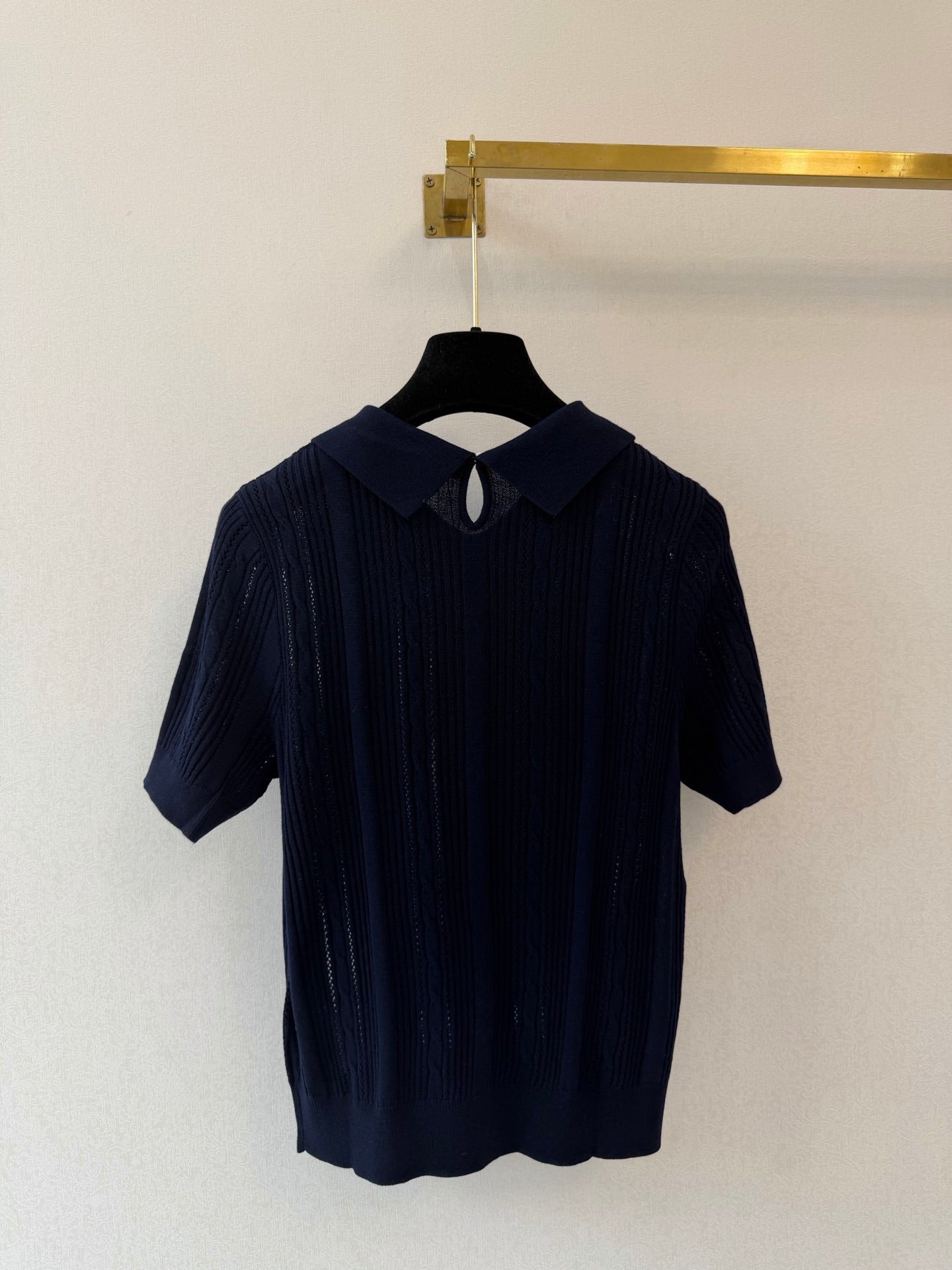 Loewe Collared Short-Sleeved Shirt Navy Blue Wool 394839