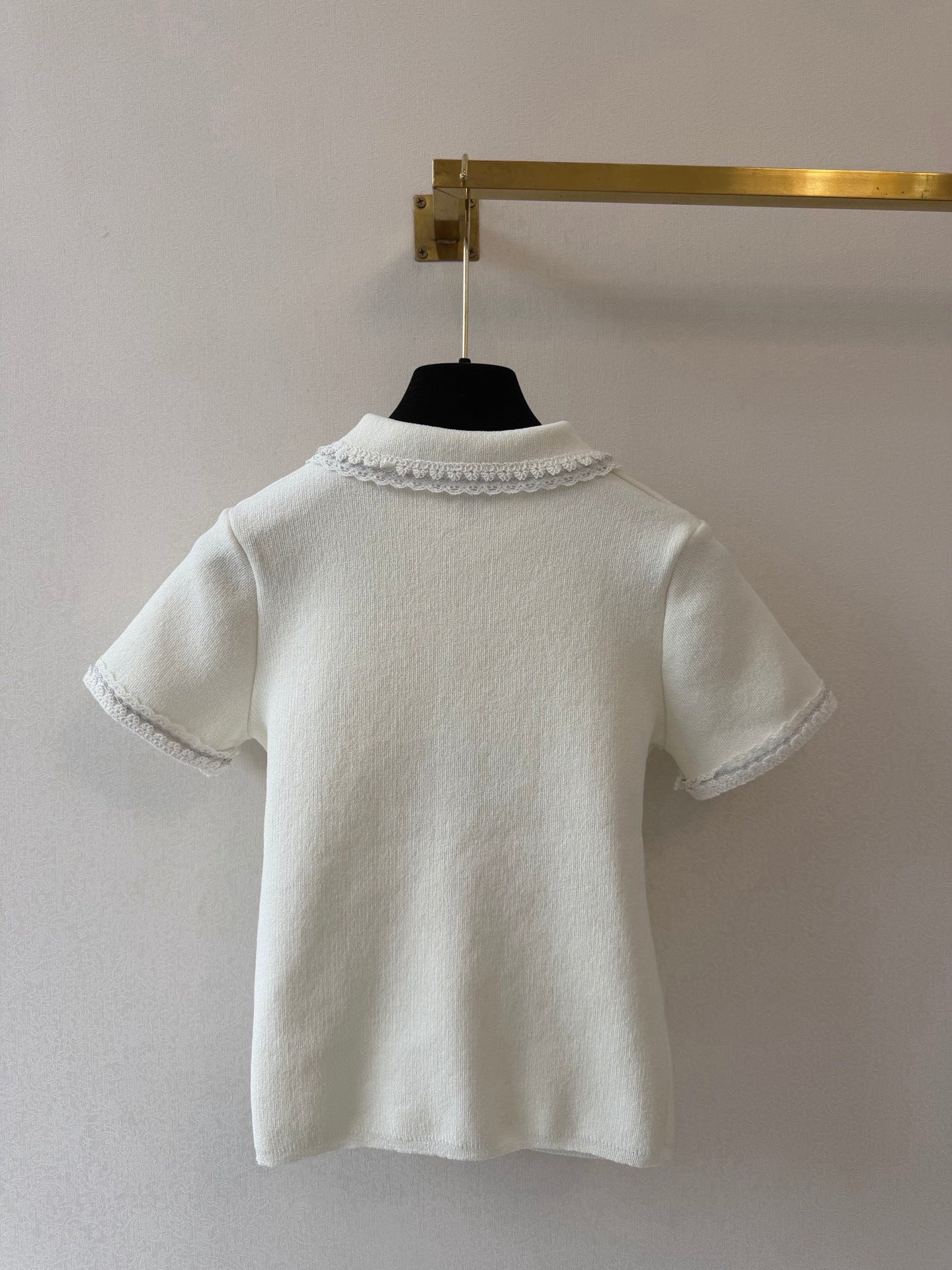 CC Collared Short-Sleeved Cardigan White Cotton Silk 394827