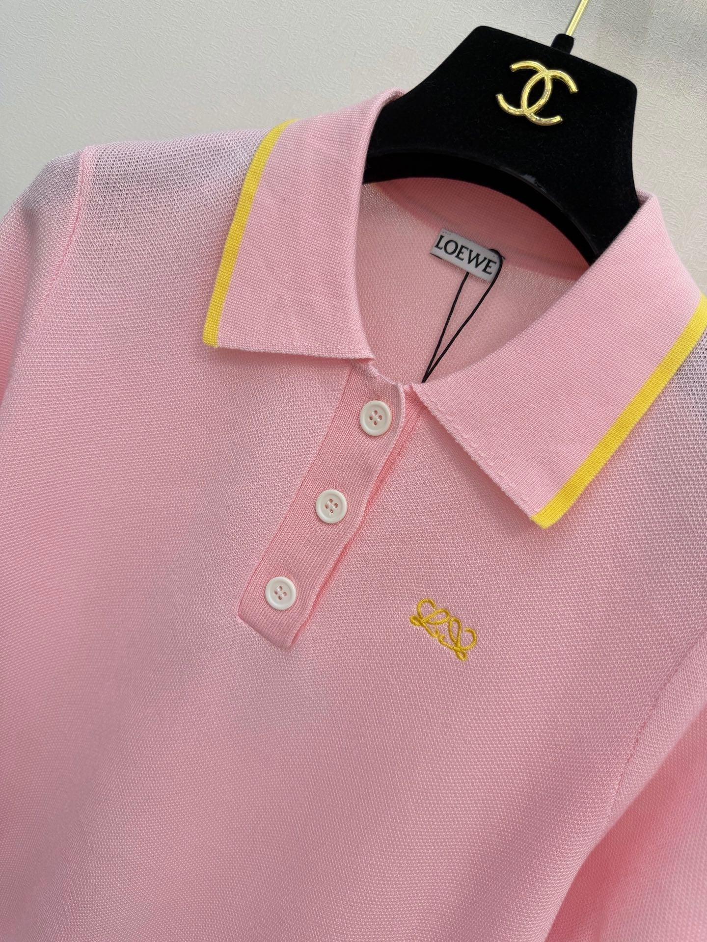Loewe 26s Polo Collar Short-Sleeved Shirt Light Pink Tencel 394815