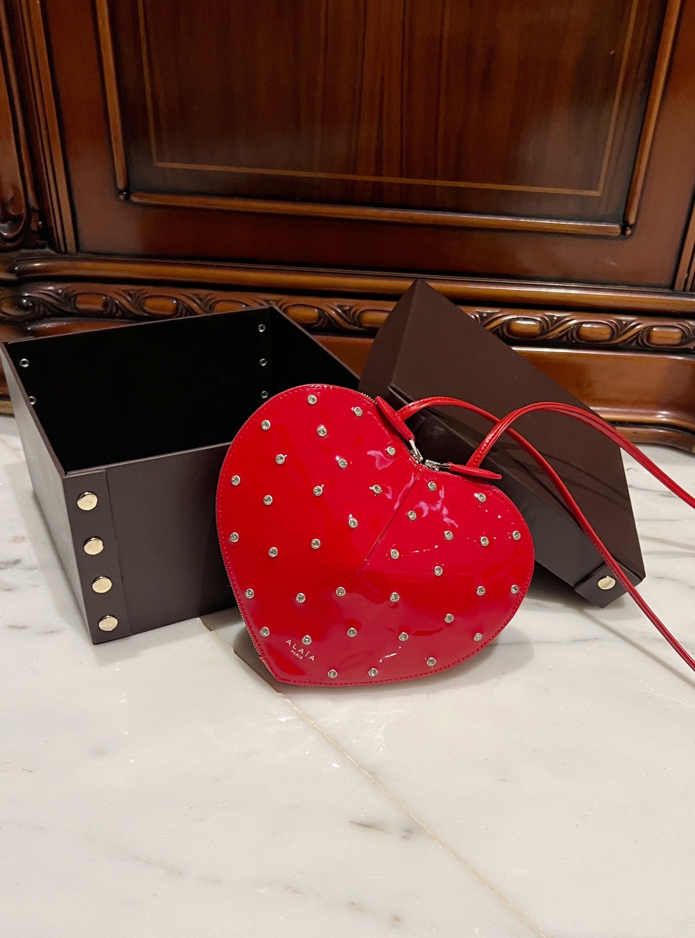 LE COEUR BAG 21 IN CANDY RED PATENT CALFSKIN ATTACHED STRASS