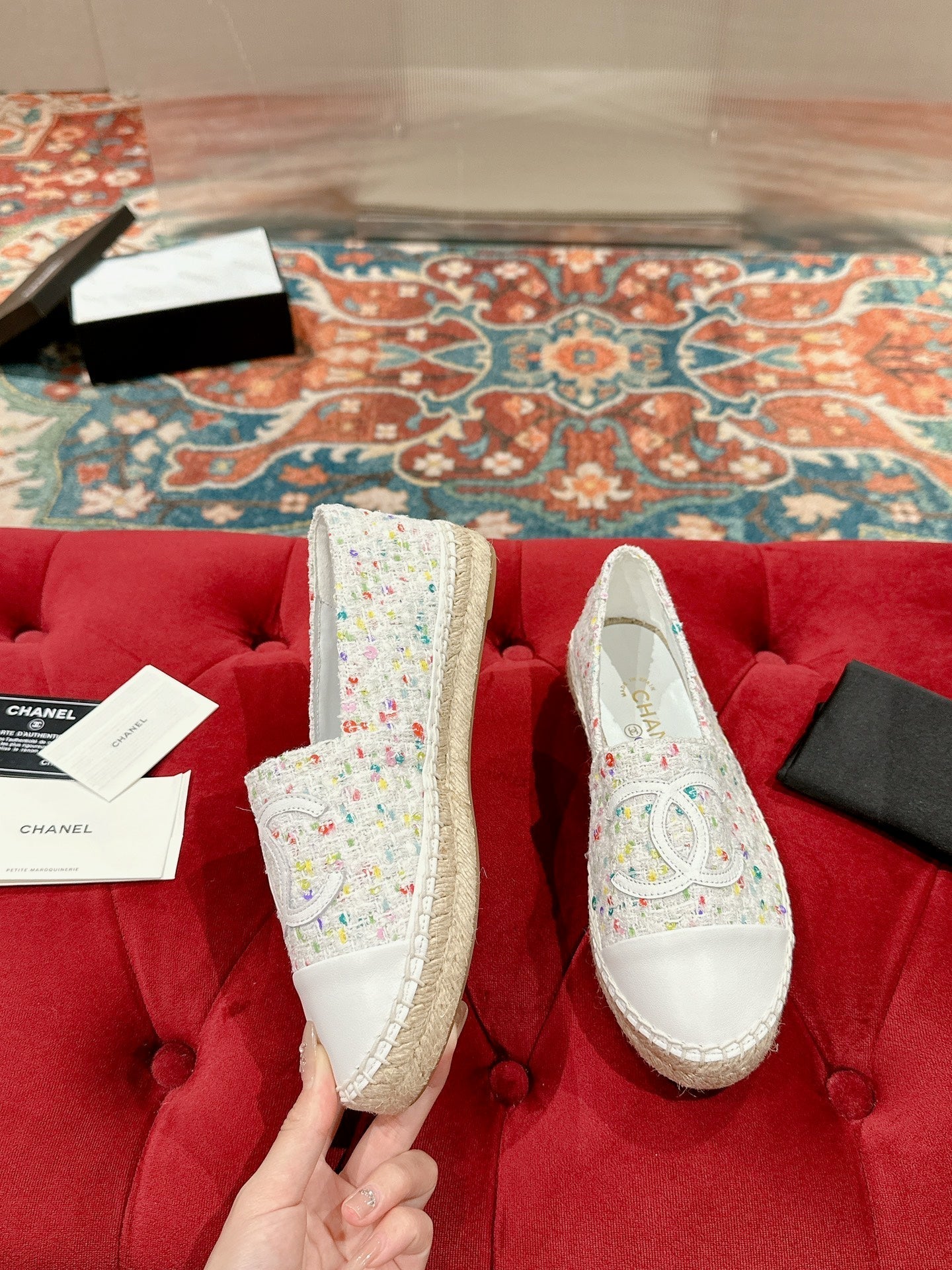 cc espadrilles multicolor tweed white calfskin