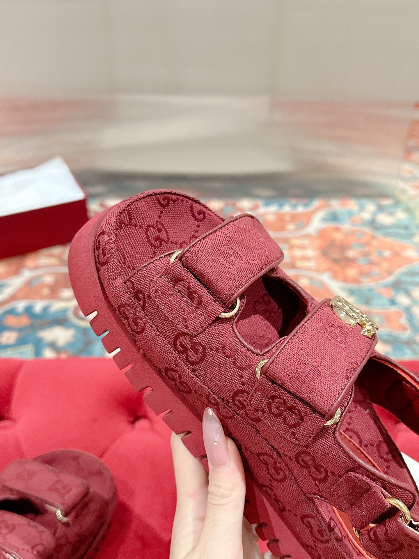 GG 26s Double G Sandals Red Canvas 929384