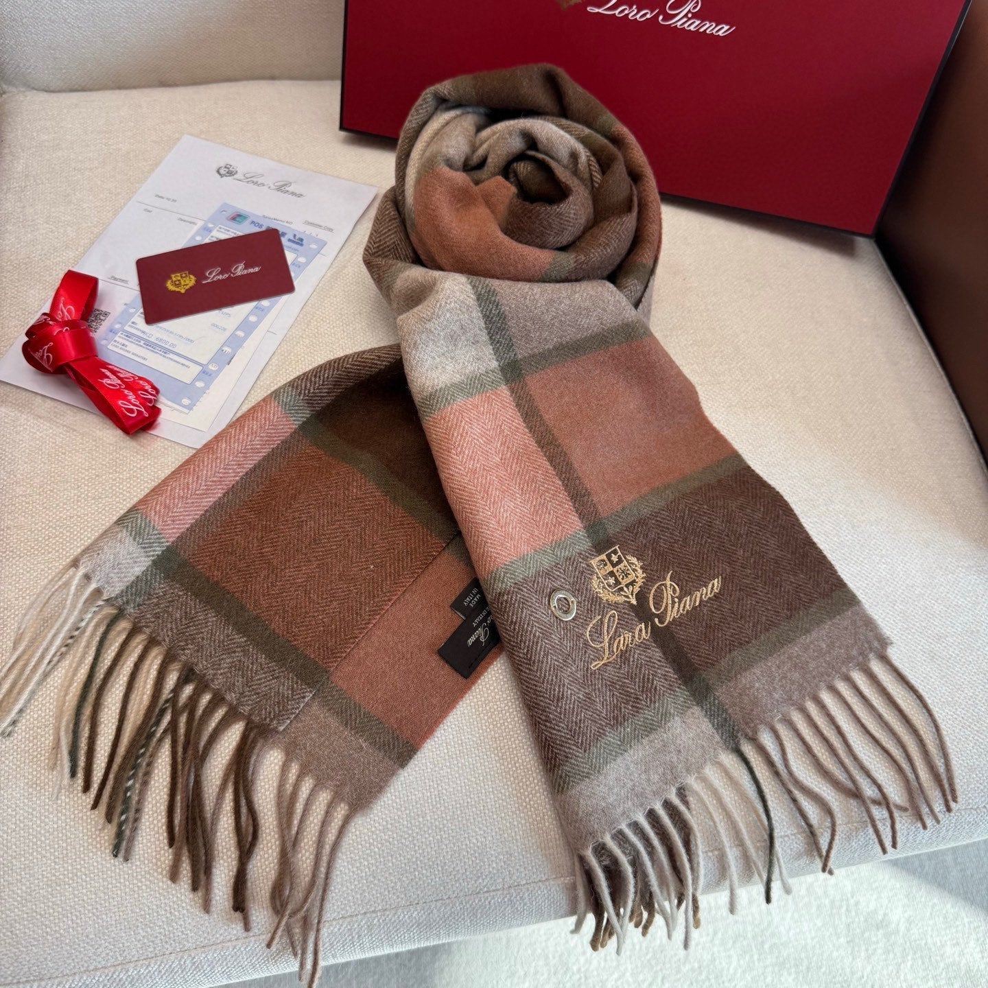 LP Classic Embroidered Scarf 185CM Rose Brown Cashmere 292817