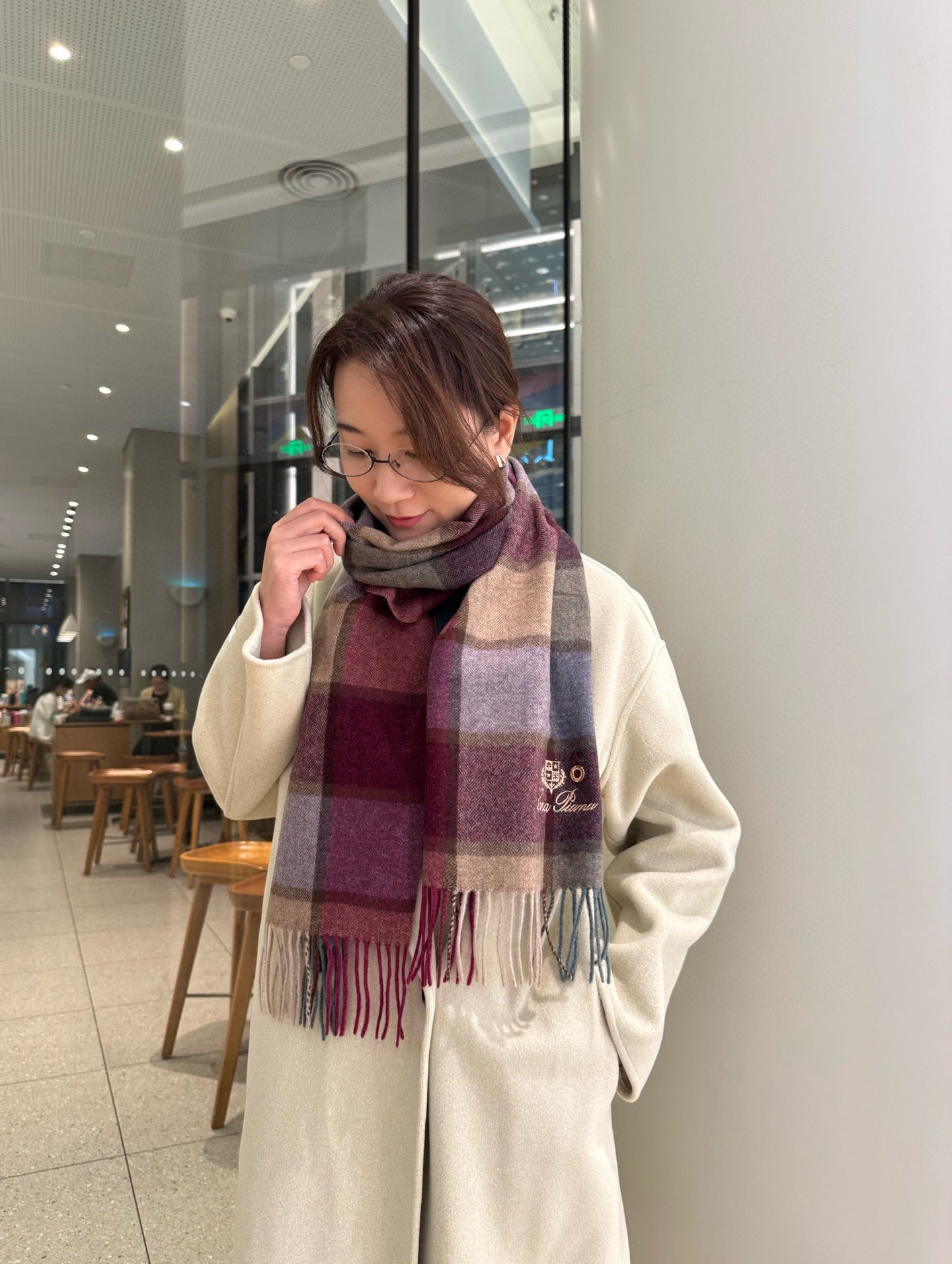 LP Classic Embroidered Scarf 185CM Purple Cashmere 292818