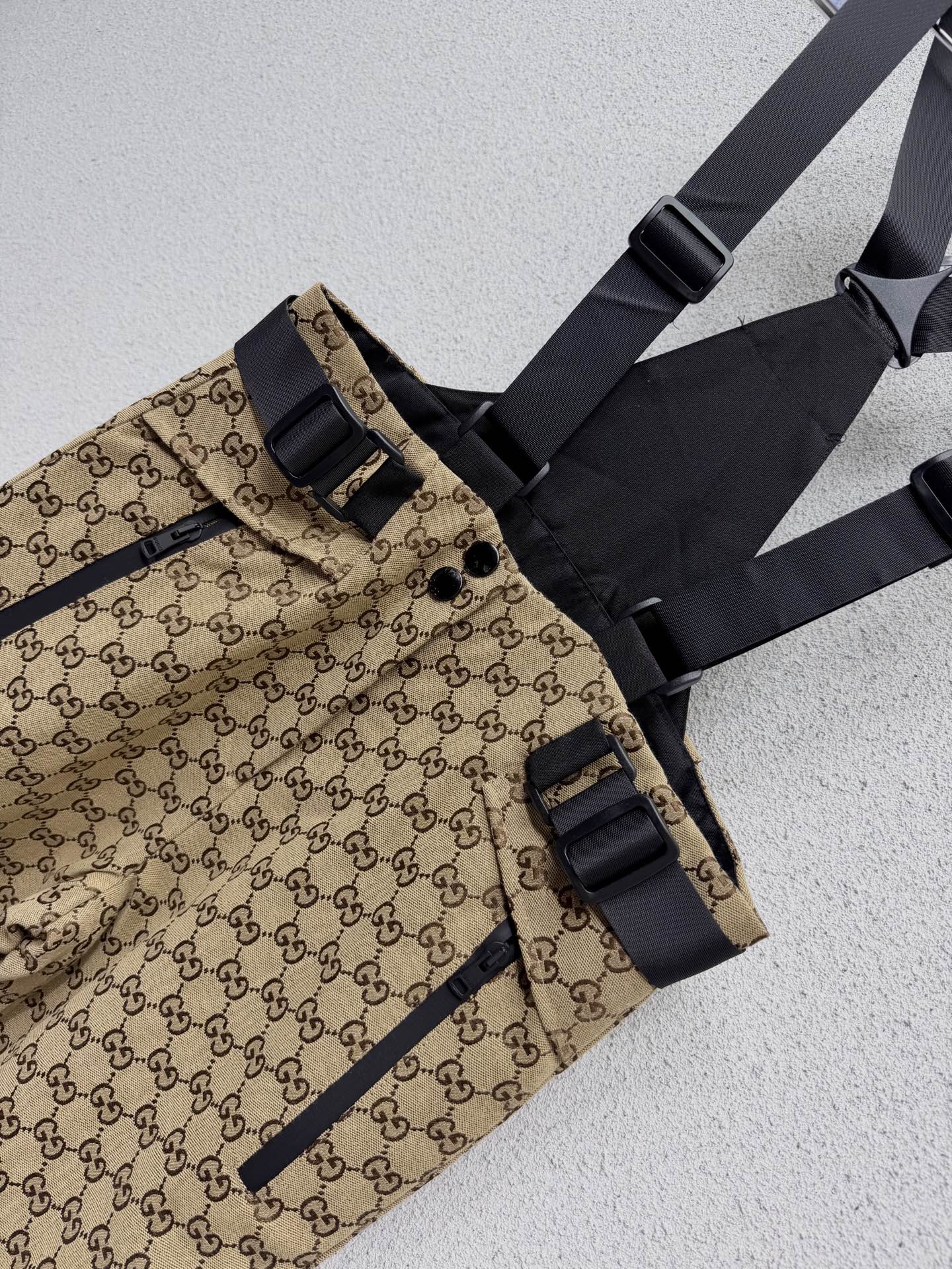 GG Jacquard Pants Beige Brown Technical Fabric Canvas 343372