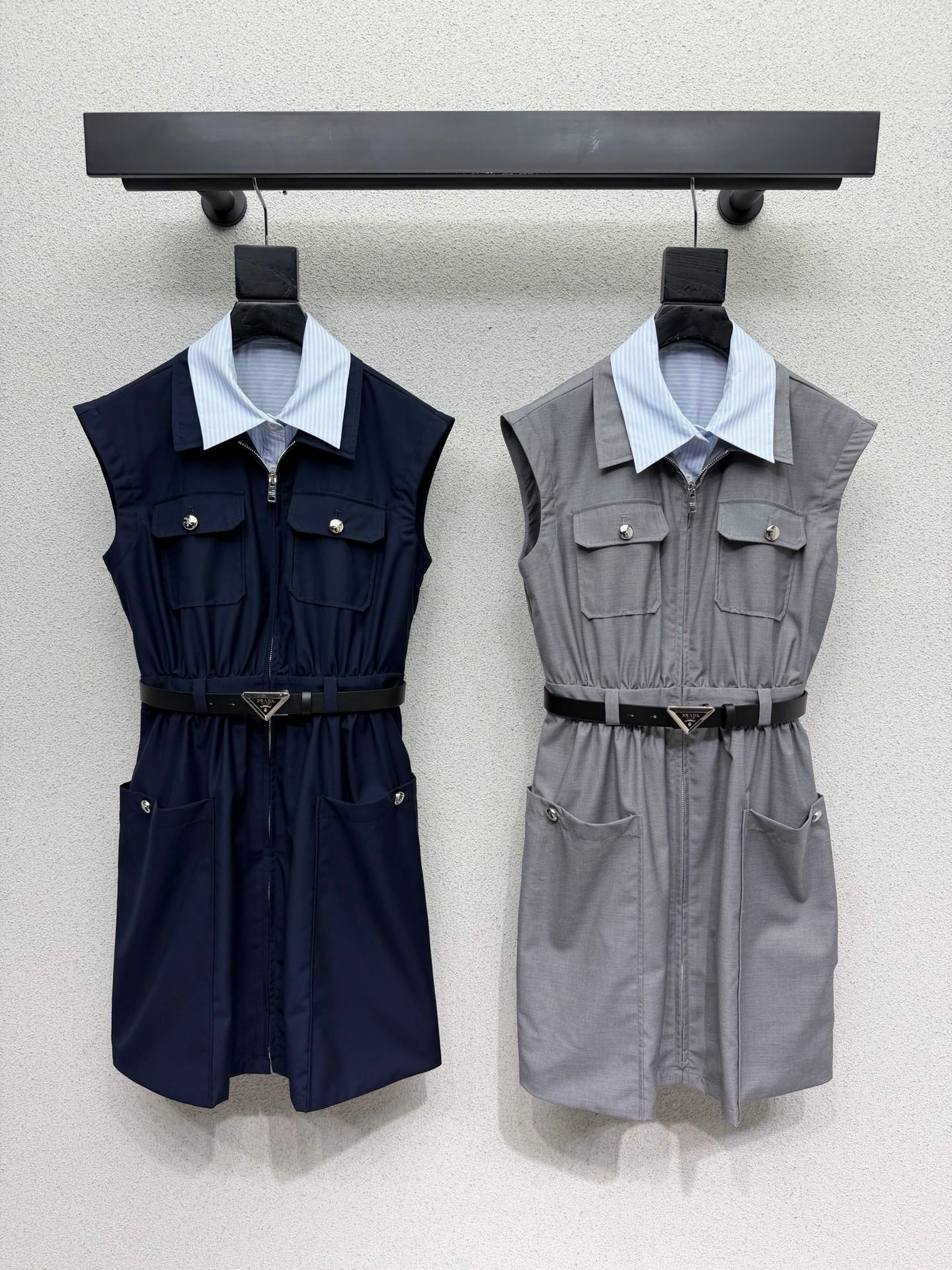 Prada 26s Striped Collared Sleeveless Dress 393957