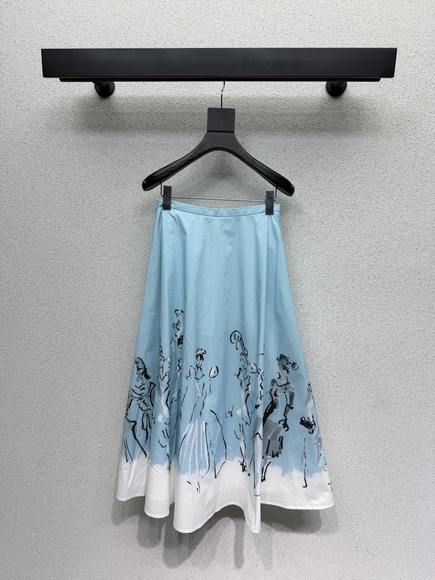 CD 26s Dioriviera Mid-Length Flared Skirt White Blue Cotton 398317