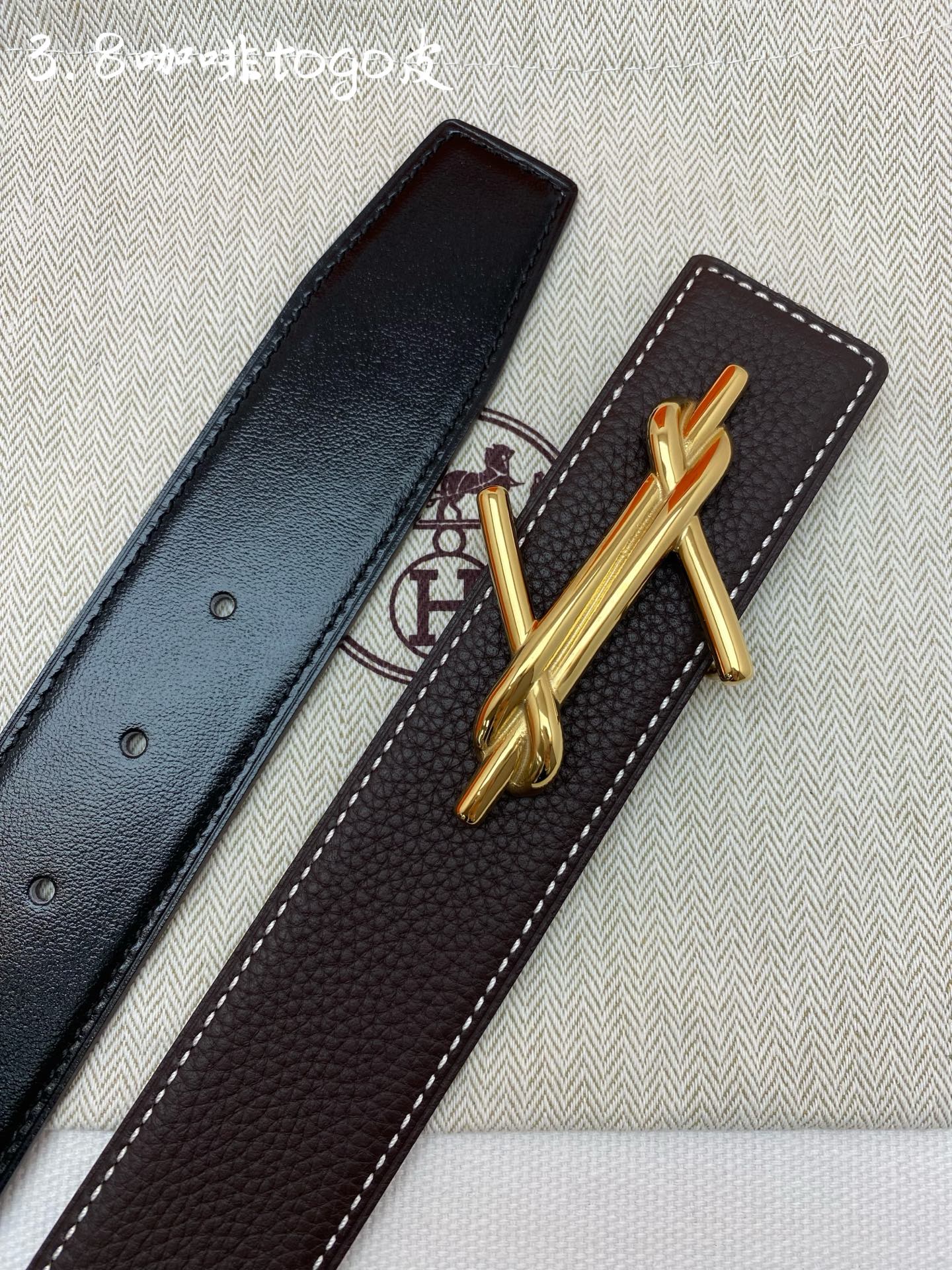 HM 3.8 Noue Belt Chocolate Gold Togo Leather 200506