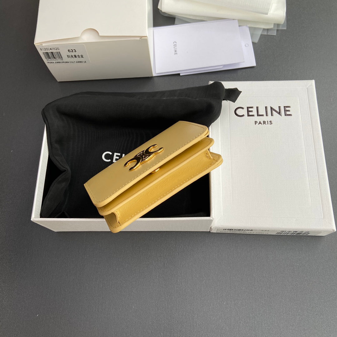 TRIOMPHE 622 Compact Wallet Yellow Leather