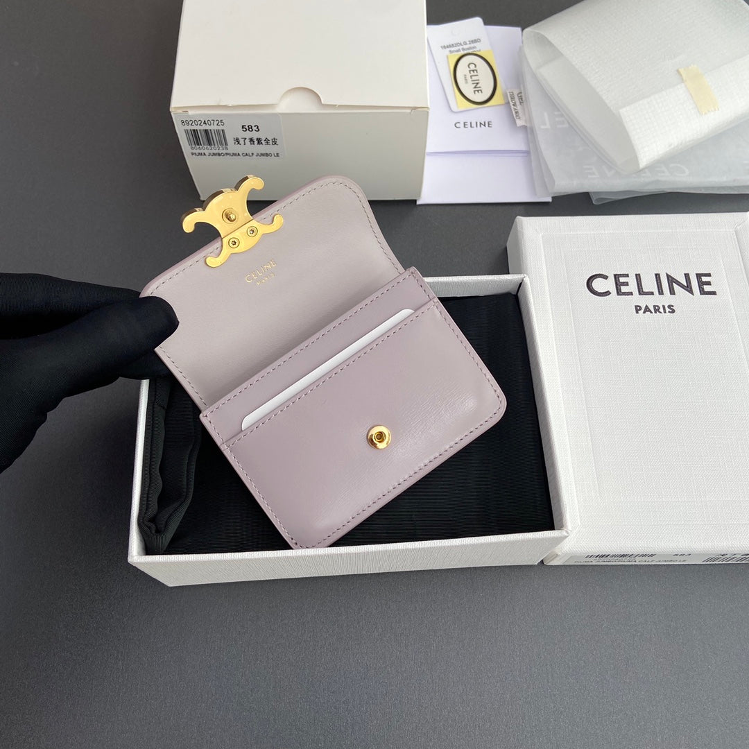 TRIOMPHE 10i583 Flap Card Holder Purple Shiny Cowhide
