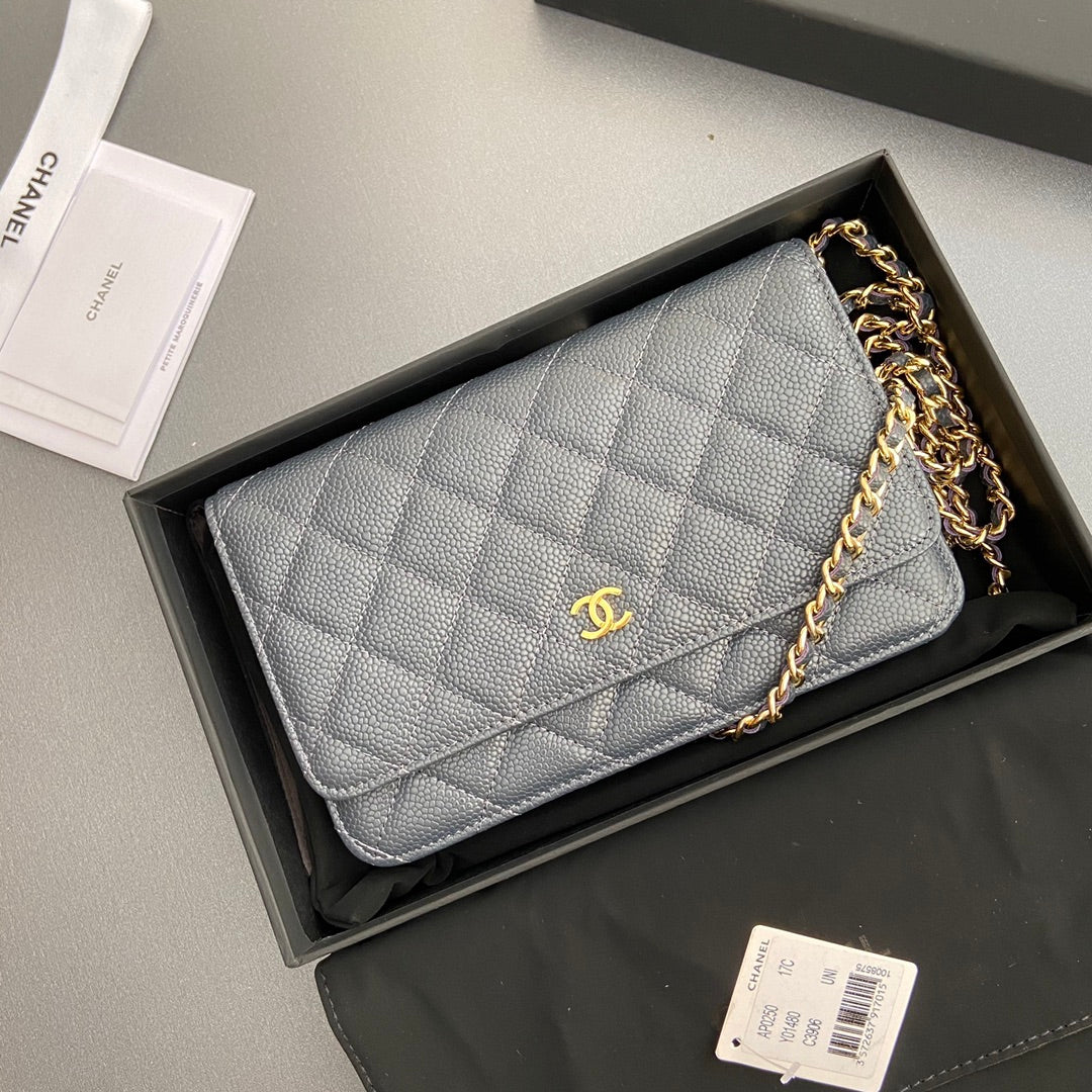 CC Woc 20cm Dark Grey Grained Calfskin Gold Hardware