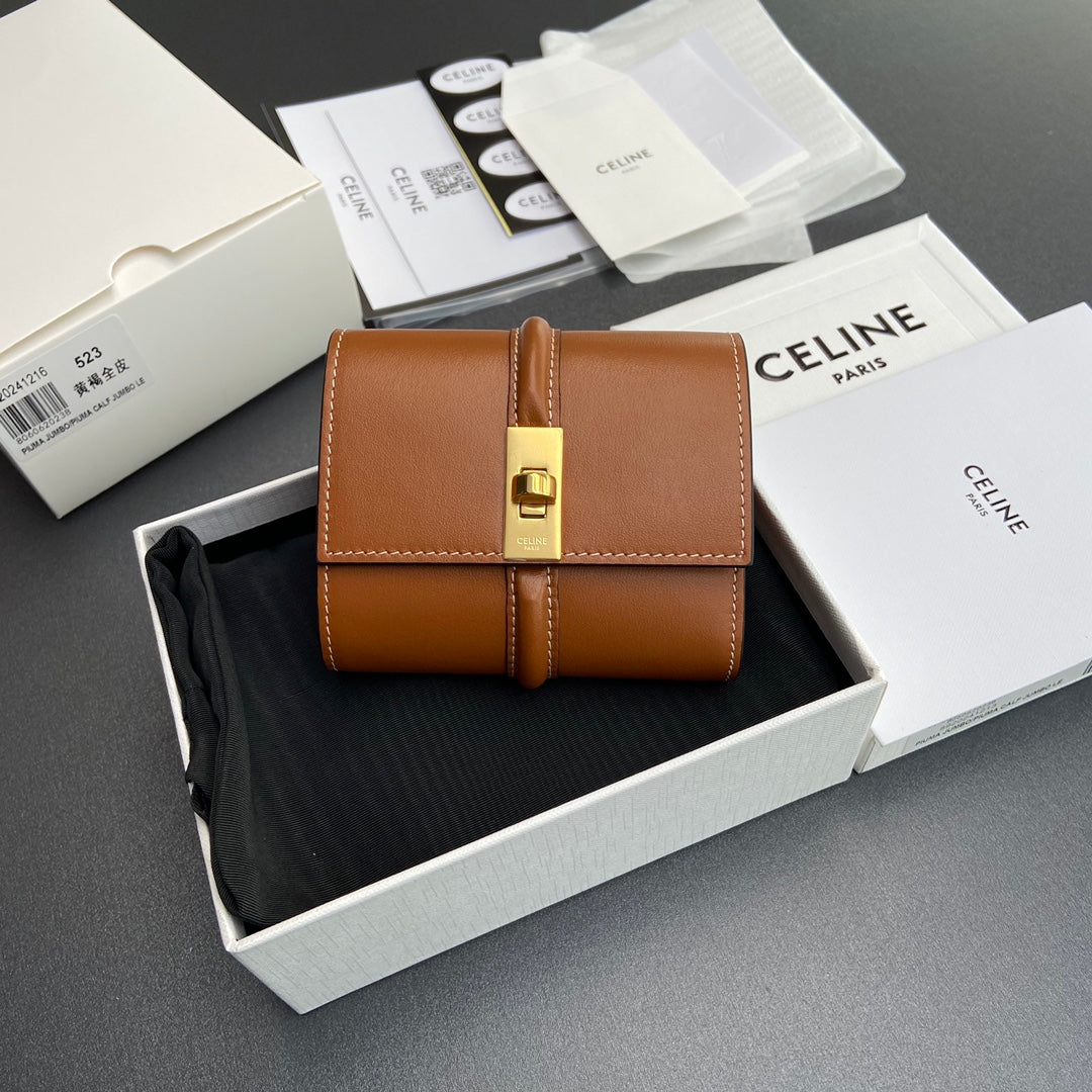 TRIOMPHE 16 Small Trifold Wallet Tan Cowhide Leather