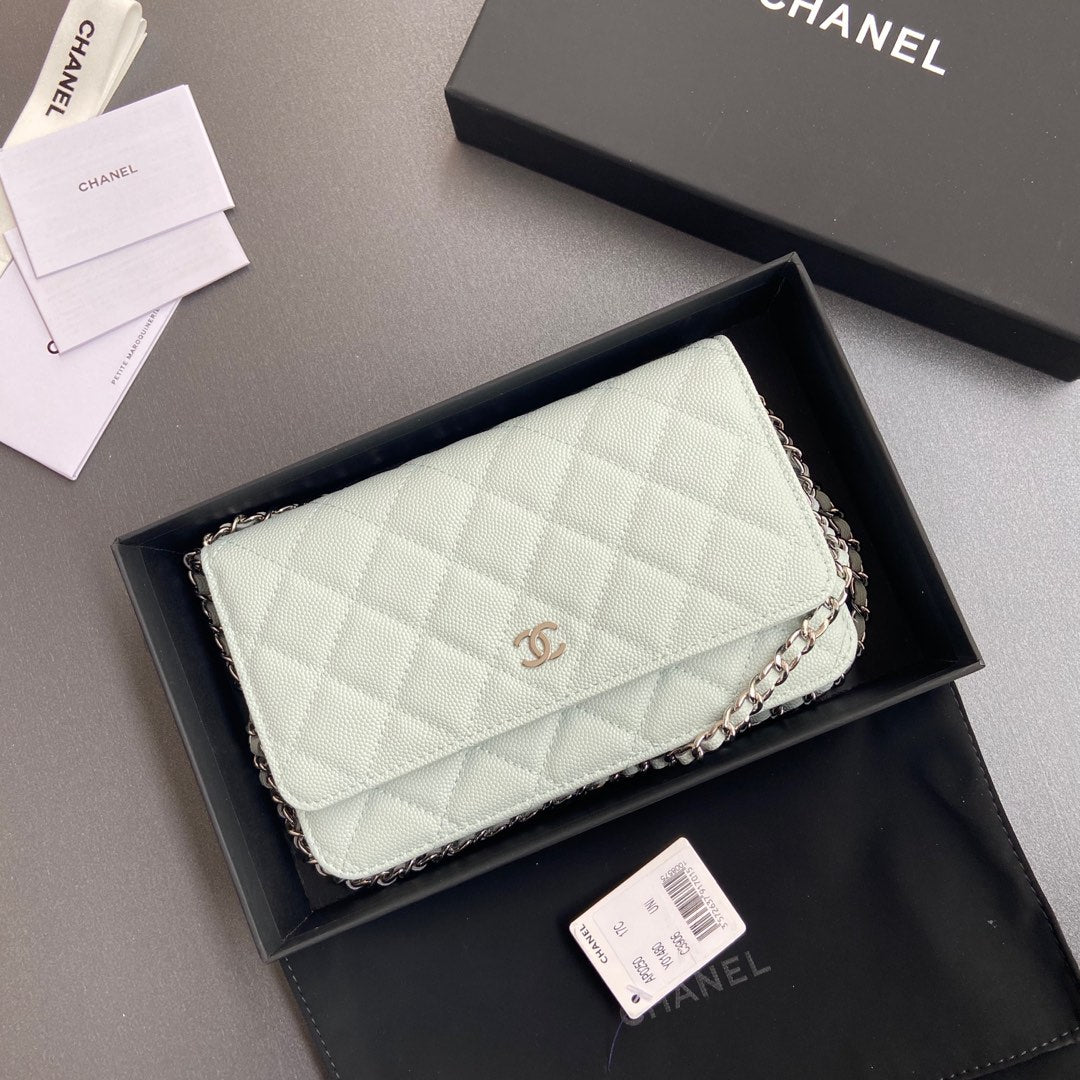 CC Mini Crossbody Bags 20cm Light Blue Caviar Sliver Steel 234828