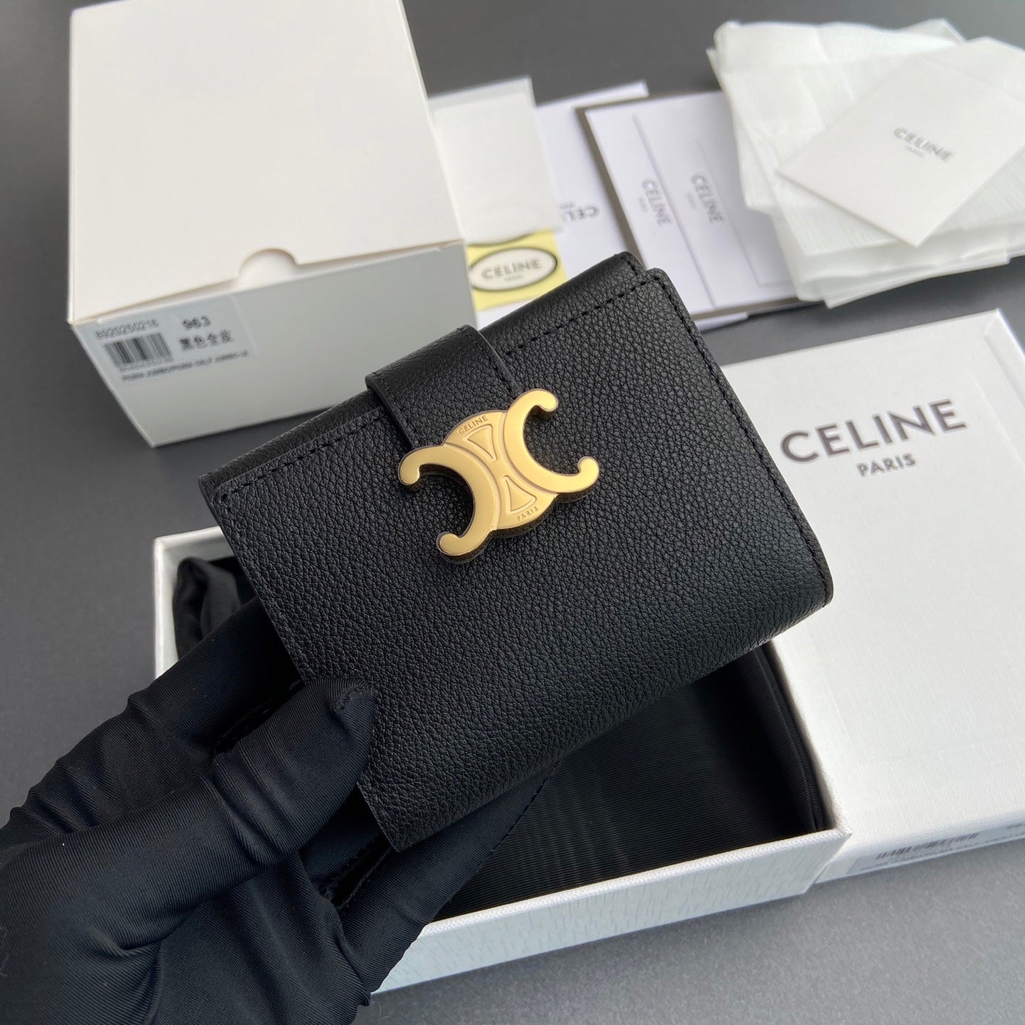 TRIOMPHE Fine Strap Wallet Nino Black Grain Cowhide GHW