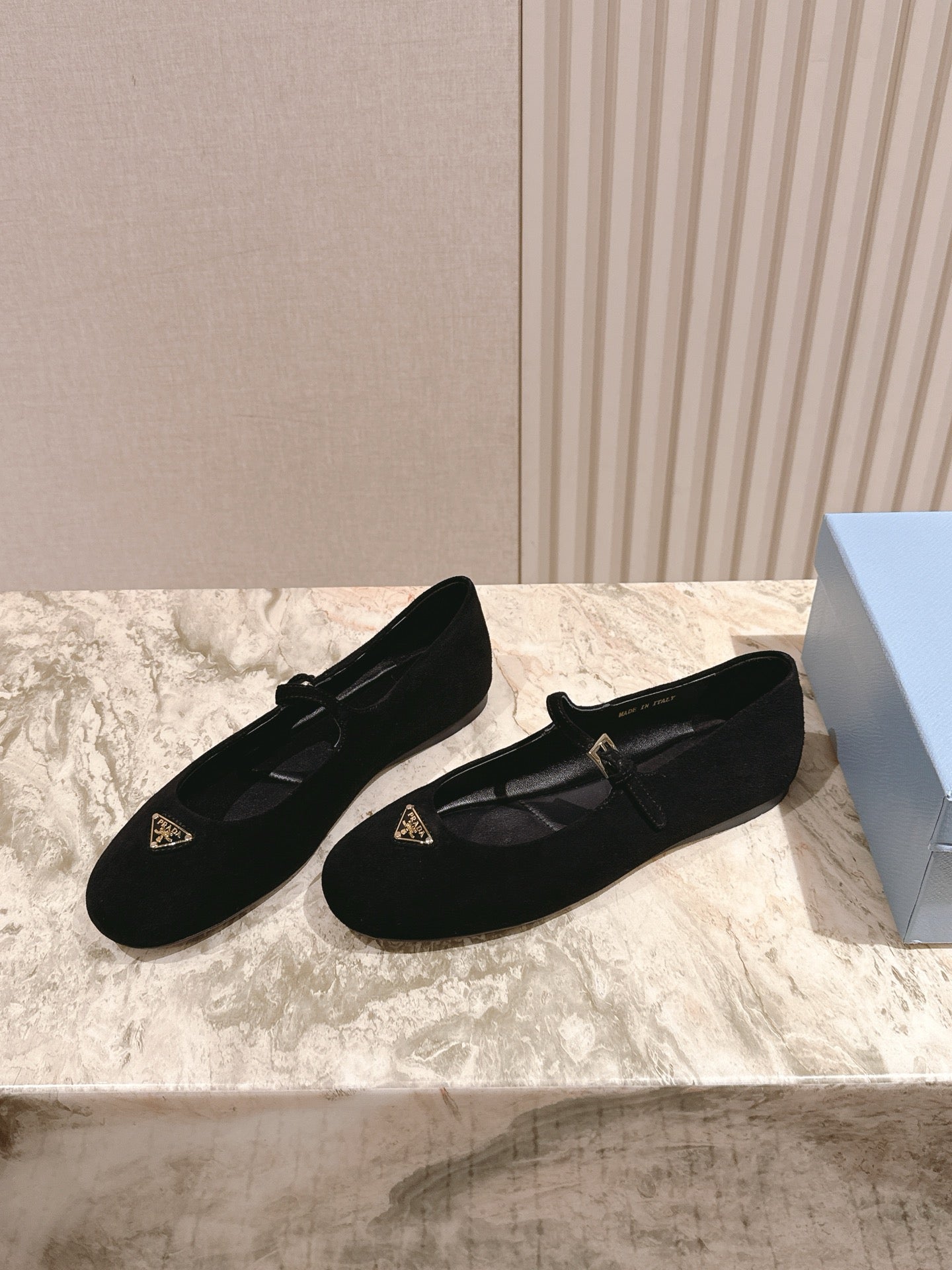 PRA 25s Ballet Flats with Small Buckle Black Suede 449710
